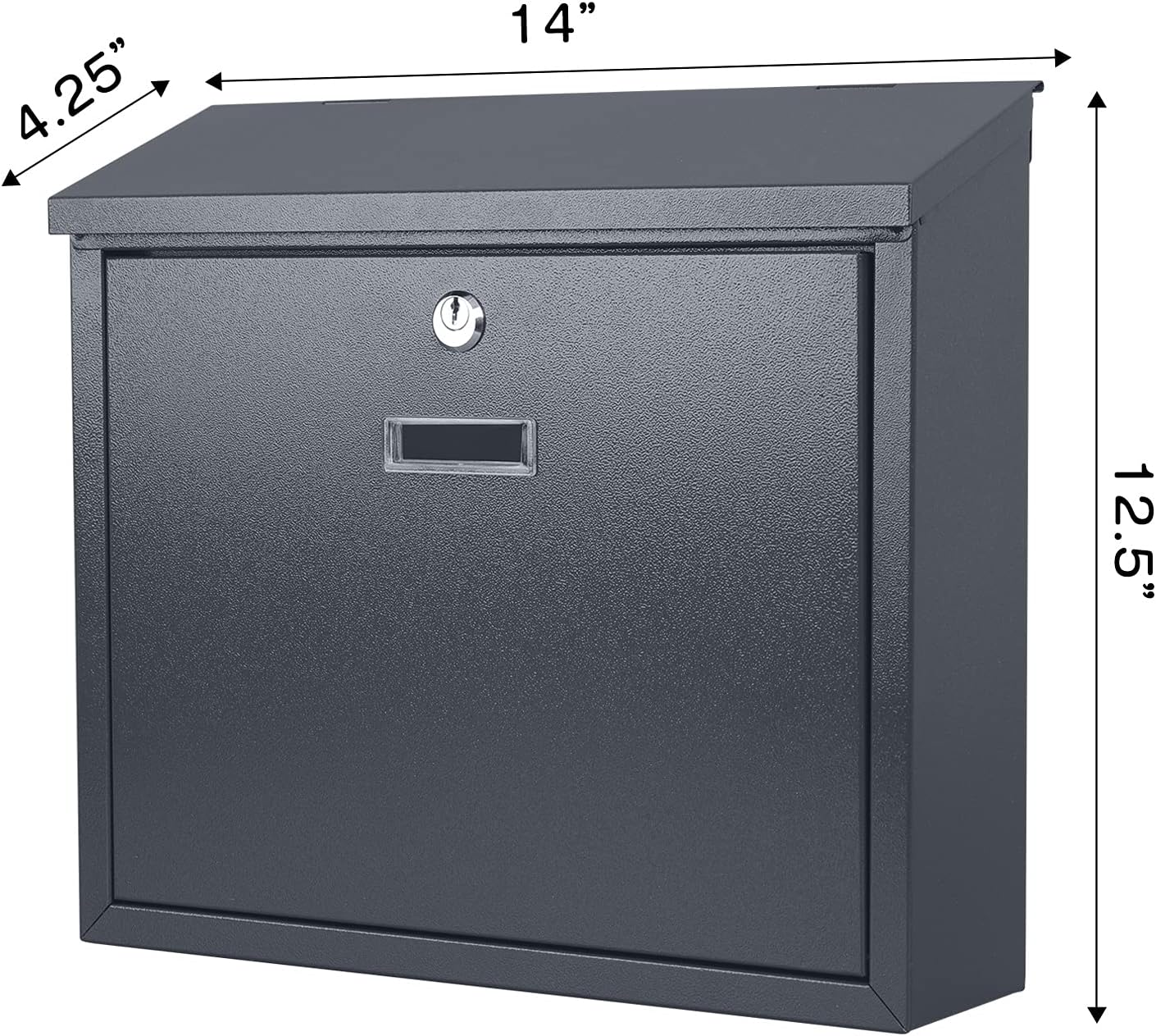 xydled Mail Boxes with Key Lock,Locking Mailbox Wall Mounted, Large Capacity, Galvanized Steel Cover Metal Postbox for House, 14 X 12.5 X 4.25 Inch, Grey