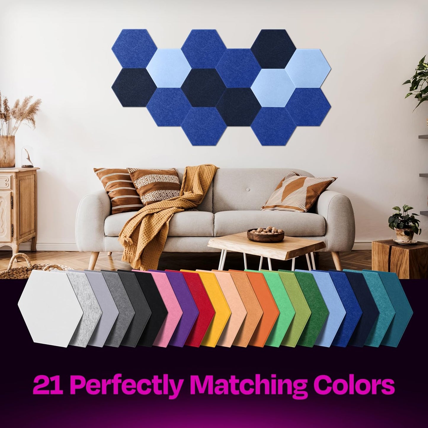 Acoustic Panels 12-Pack Soundproof Wall Panels 12"X10.4"X0.4" Sound Panels High Density Sound Dampening Panels - [Admiral Blue Hexagon]