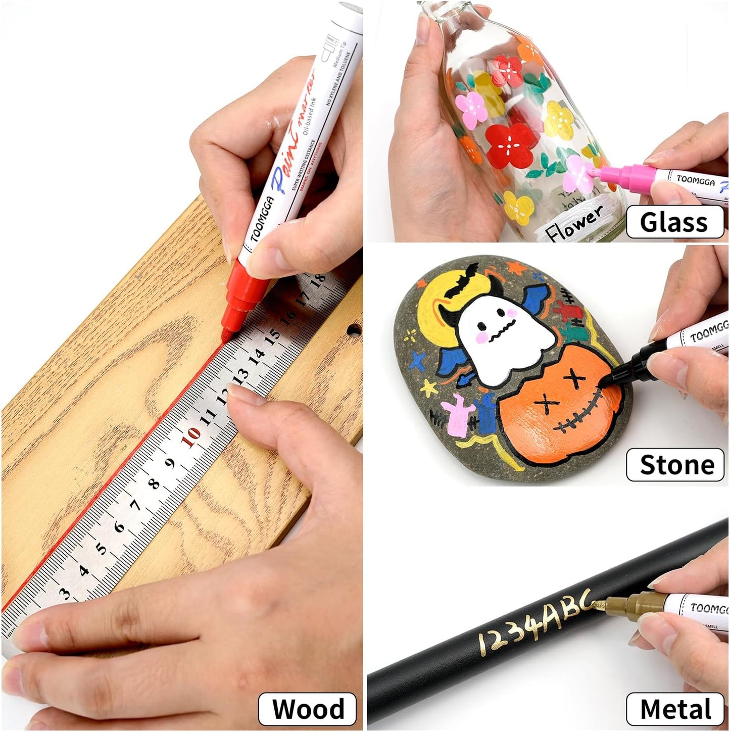 White and Black Permanent Markers Paint Pens - 8 Pack Oil Based Paint Markers, Medium Tip, Quick Drying Pens for Wood, Metal, Rock Painting, Mugs, Canvas, Clothes, Plastic Marking