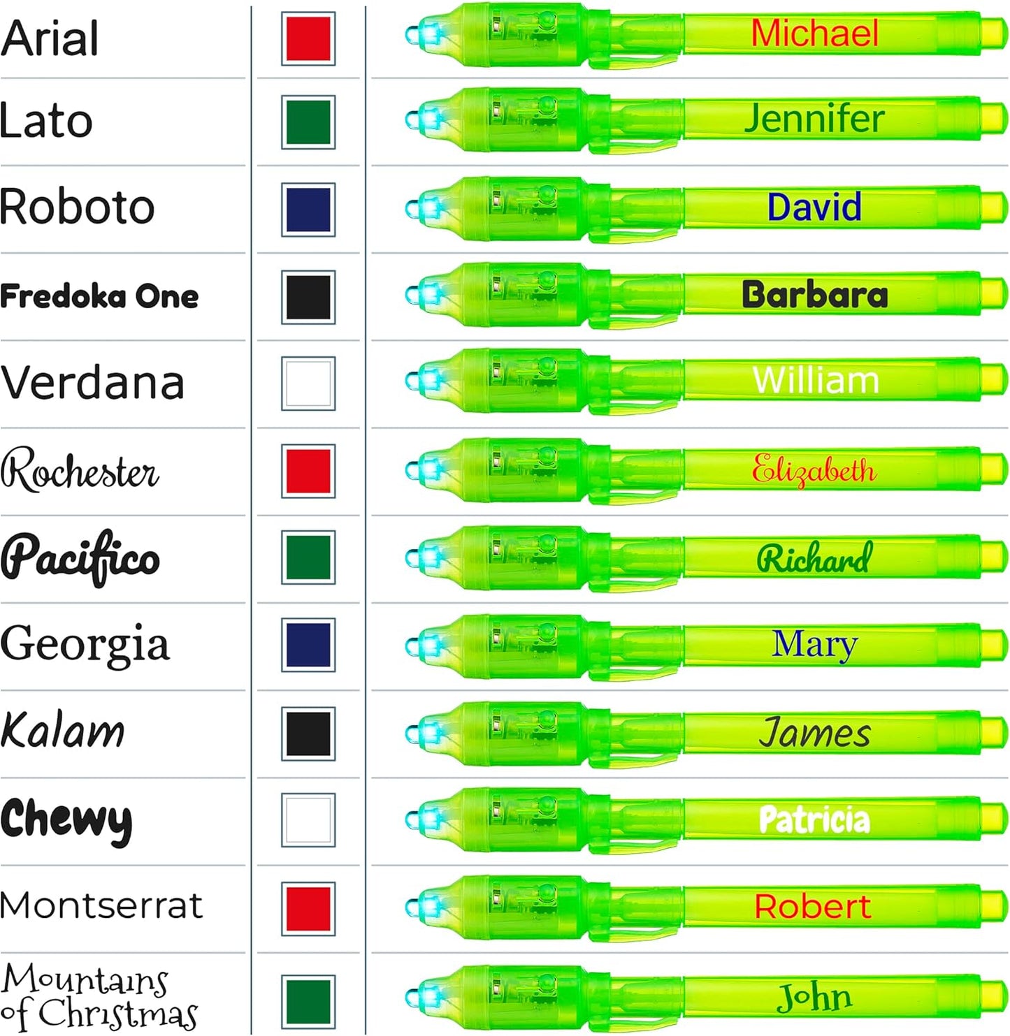 Personalized Invisible Disappearing Ink Pen Marker Pack, Custom Secret Spy Message Writer with UV Light, Fun for Kids Party Favors Gifts and Stock Stuffers, 24 Pack, Green