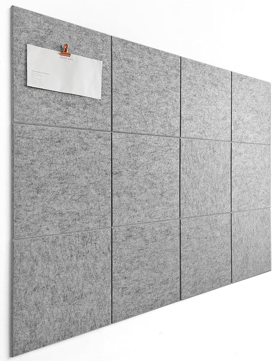 Large Cork Board Alternative - 12-Pack Felt Wall Tiles with Safe Removable Adhesive Tabs, Cork Wall Tiles Bulletin Board Home Office Essentials - Gray Marble