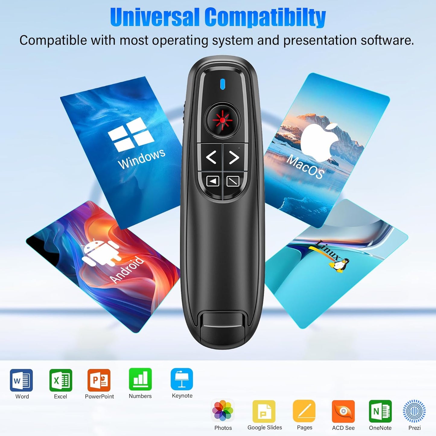 Presentation Clicker Wireless Presenter Remote Clicker, USB C PowerPoint Clicker for Presentation with Laser Pointer, RF 2.4GHz Computer Pointer Clicker Slide Advancer for Google Slides,Mac,Laptop