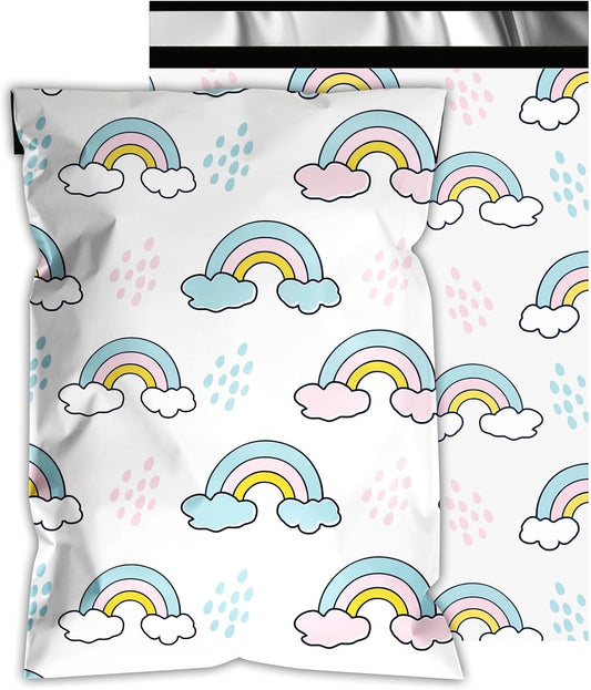Poly Mailers 12x15.5 Inch 50 Pcs - Rainbow Printed Shipping Bags, 2.4mil Thickness, Waterproof and Tear Resistant Mailing Envelopes, Self-Sealing Packaging Bags for Small Business