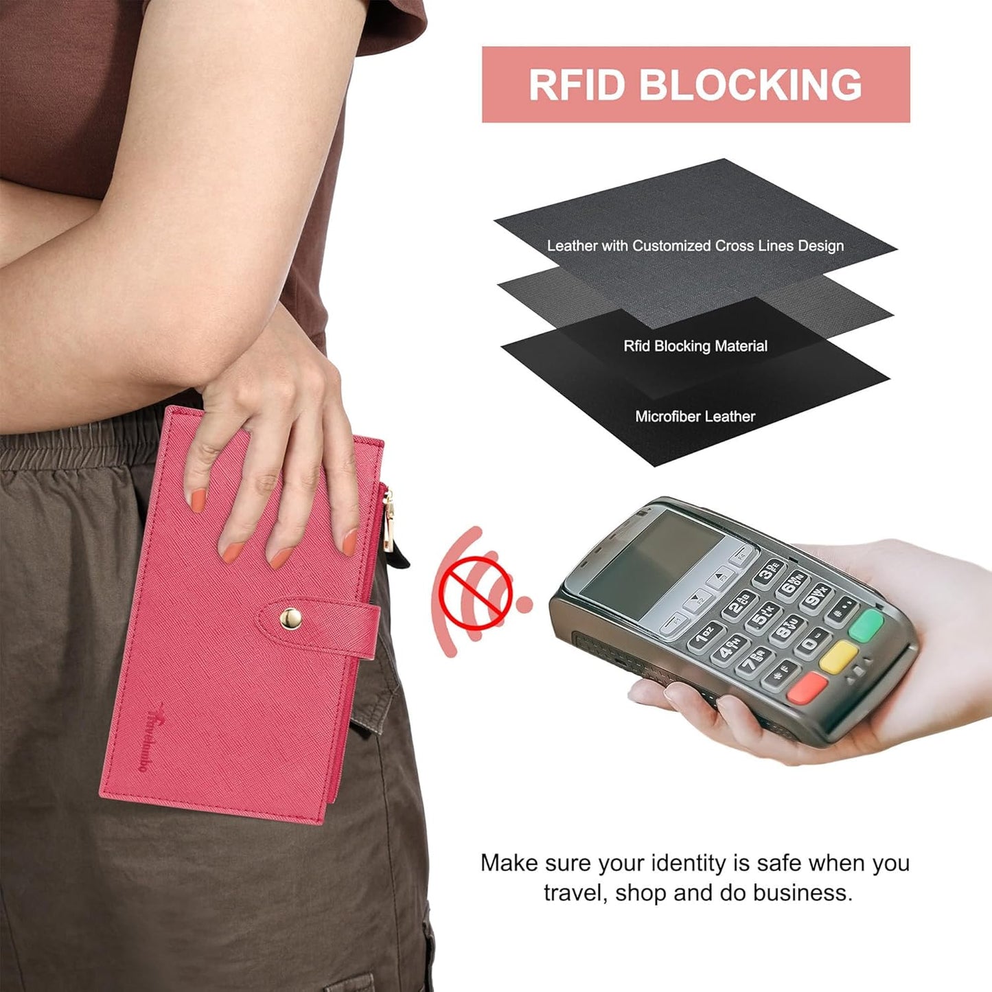 Travelambo RFID Wallet Women Large Size Bifold Multi Card Wallet Case with Zipper Pocke Credit Card Holder for Women