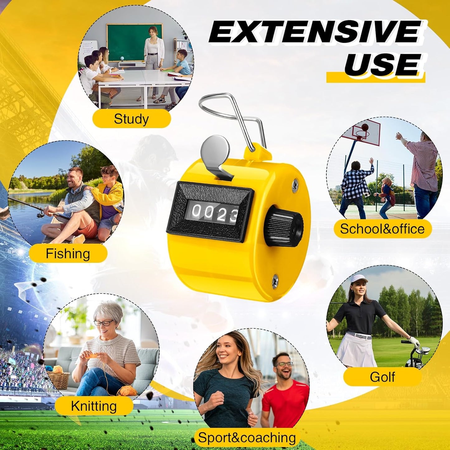 12 Pcs Handheld Tally Counter, 4 Digit Number Clicker Counter, Metal Hand Mechanical Register for Coaching, Knitting, People, Golf and Row