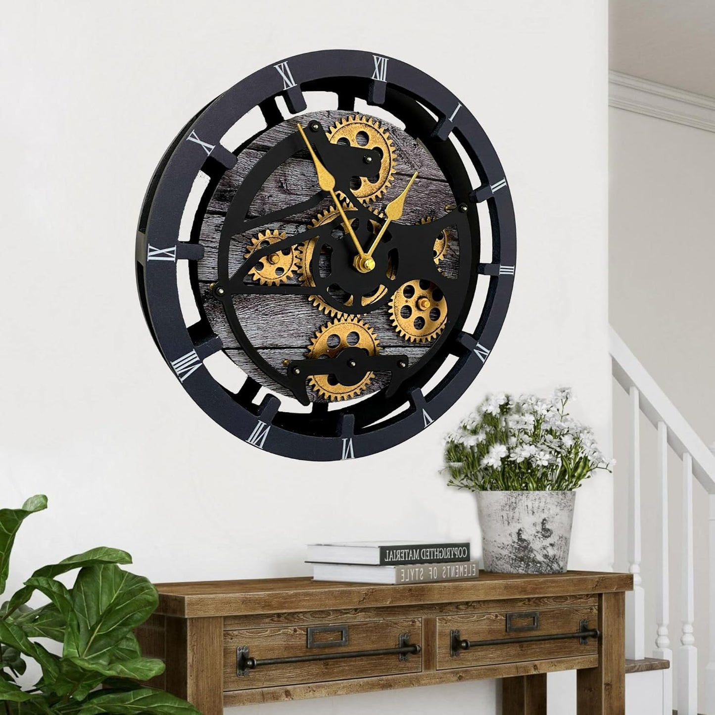 The Gears Clock 16 inches Wall Clock with Real Moving Gears Convertible into a Big Mantel Clock (Carbon Grey)