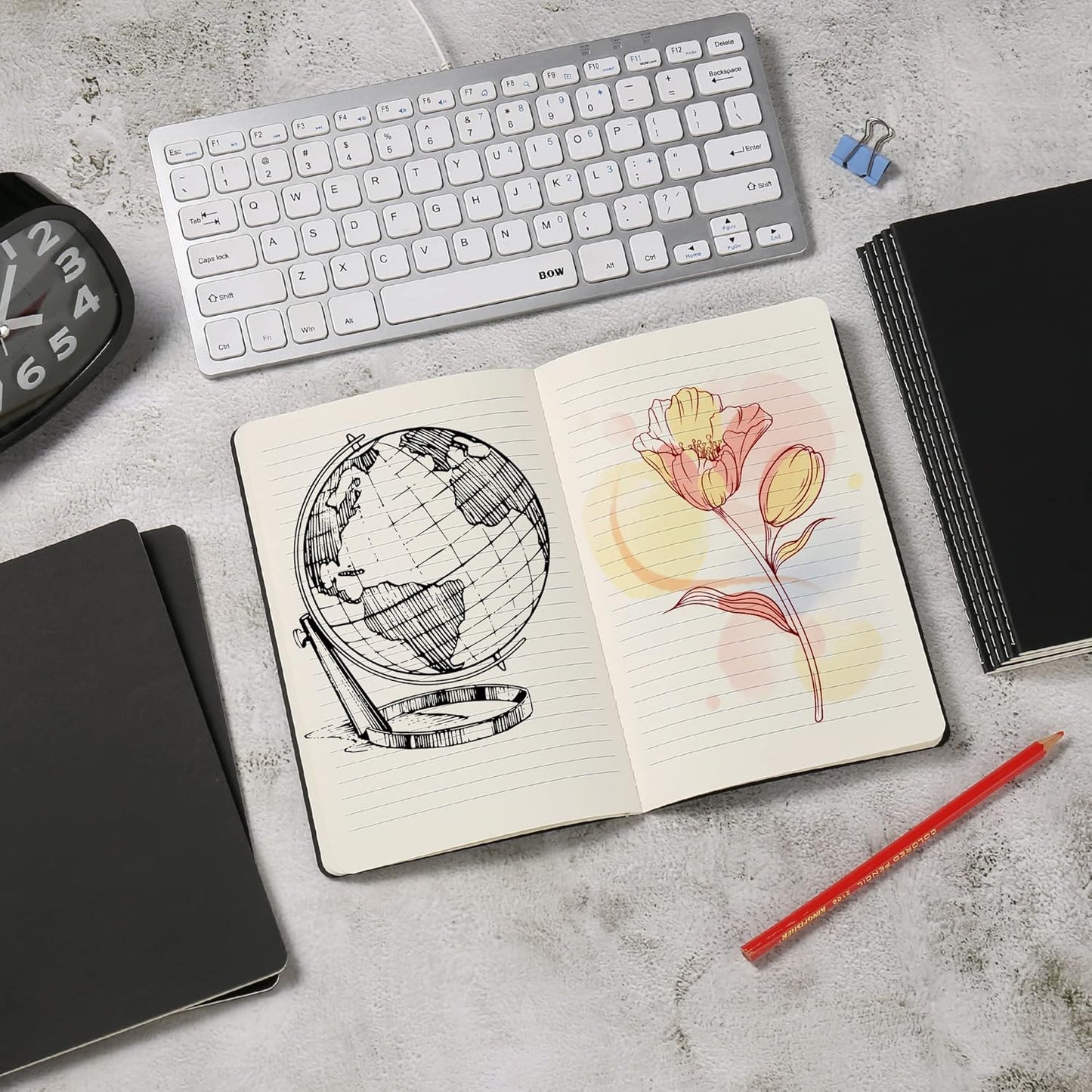 24 Pack College Ruled Notebook & Journal Bulk, Black Cover, Line Thick Paper, A5 Size, 5.5x8.3 inch, 60 Pages, Small Subject Note Pad Planner Set for Women Men Kids Traveler Student Office