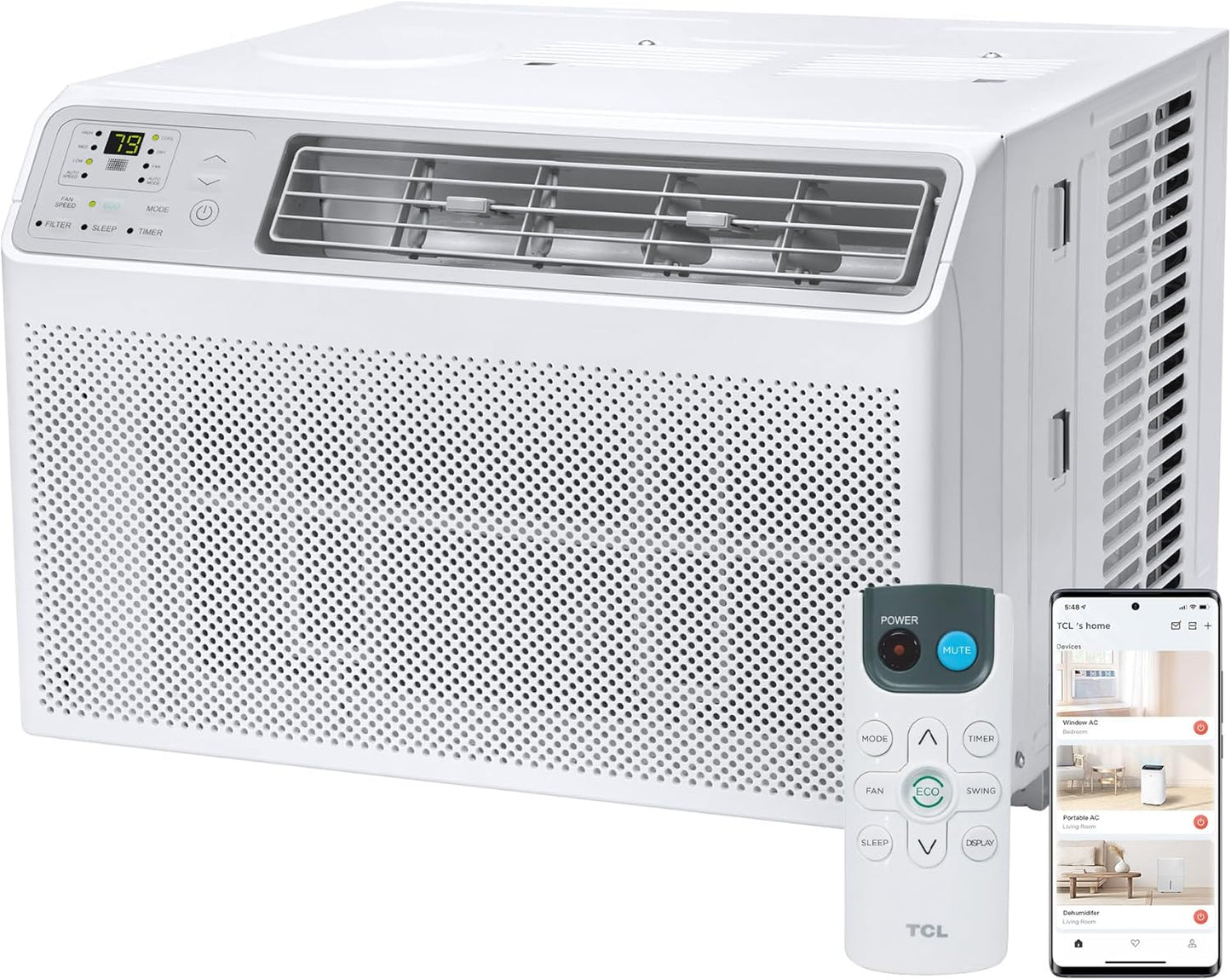 TCL H8W35W 8,000 8000 BTU Smart Window Air Conditioner, Fan & Dehumidifier, 350 Sq. Ft, Remote Control, Compatible with Alexa/Google Assistant, White