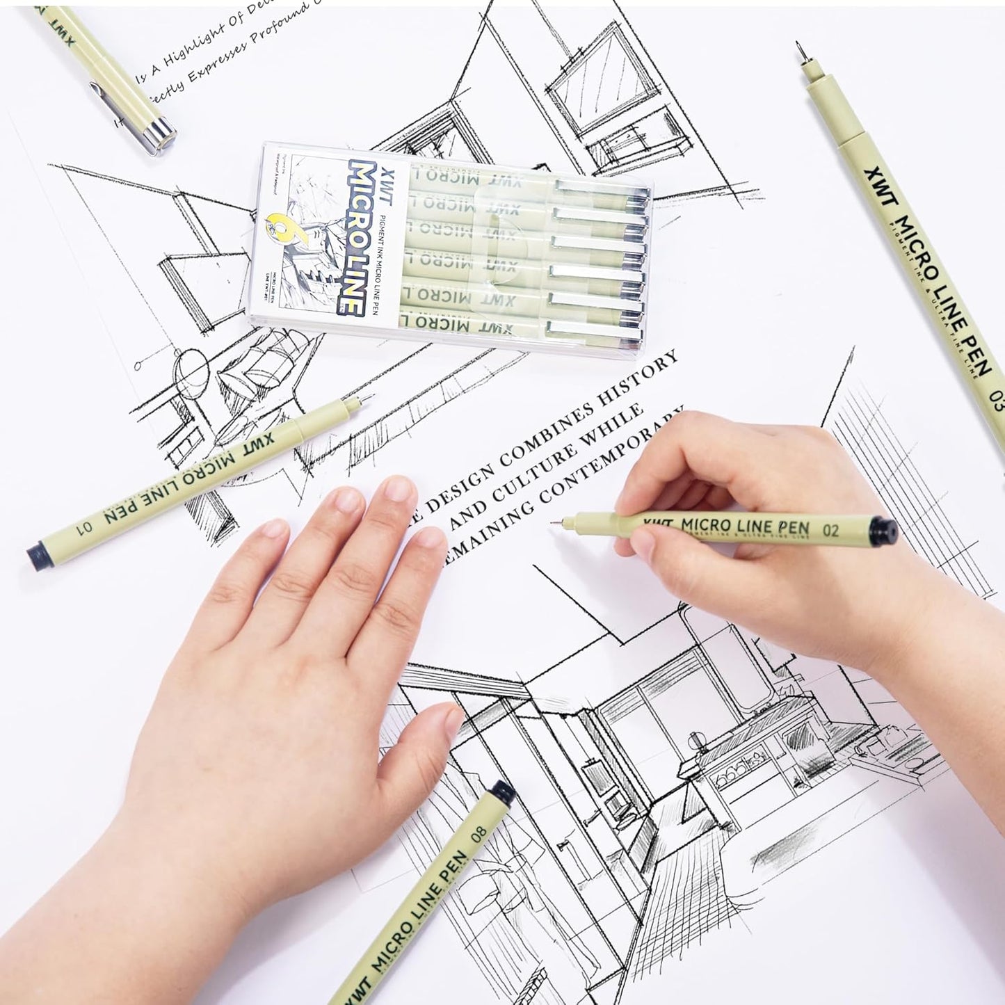 Micro Fineliner Pens 6Pcs 0.25mm/Set, Ultra Fine Fineliner Pen, Water-based Black Pigment Ink, Drawing Journaling Doodling Supplies for Artists, Designers, Students