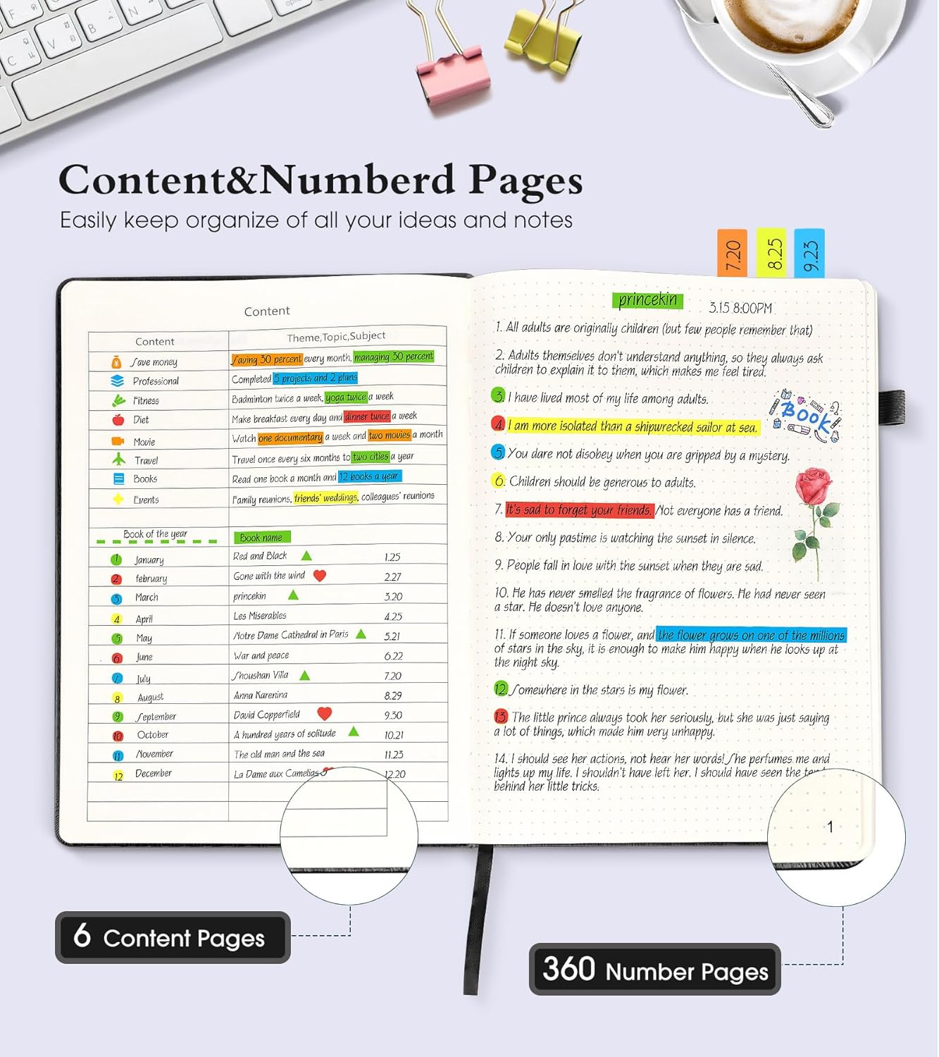 Dotted Journal Notebook, 360 Numbered Pages Bullet Dot Grid Journals,100gsm Dot Paper Thick Hardcover Leather Journal for Writing Women Men,A5 Dotted Grid Notebooks for Work 5.75" x 8.38" Black