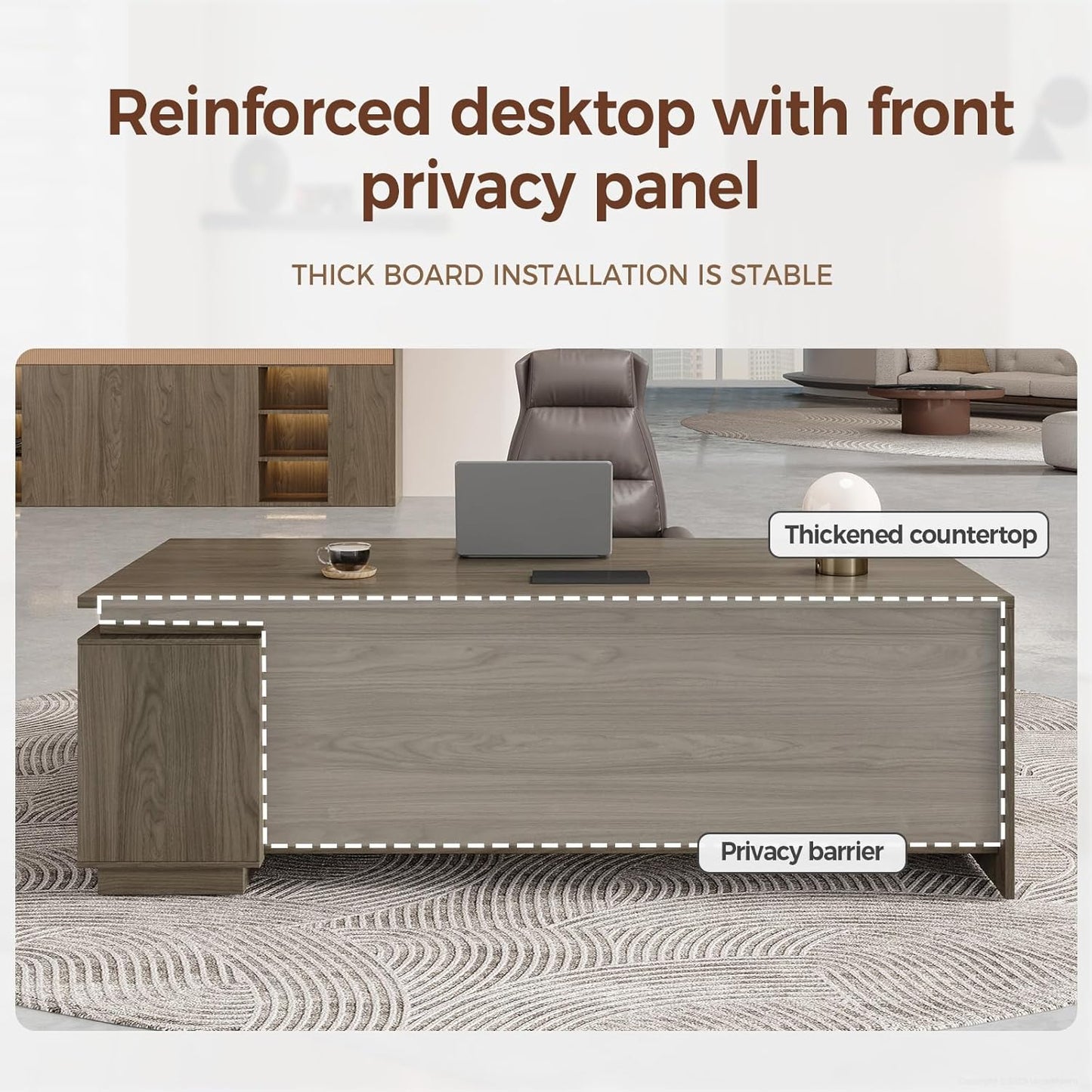 L-Shaped Executive Desk with Reversible Cabinets, Lockable Drawers & Cable Management – Large Wood Office Desk for Home or CEO Office(Black Walnut,63" L*32" W*30" H)