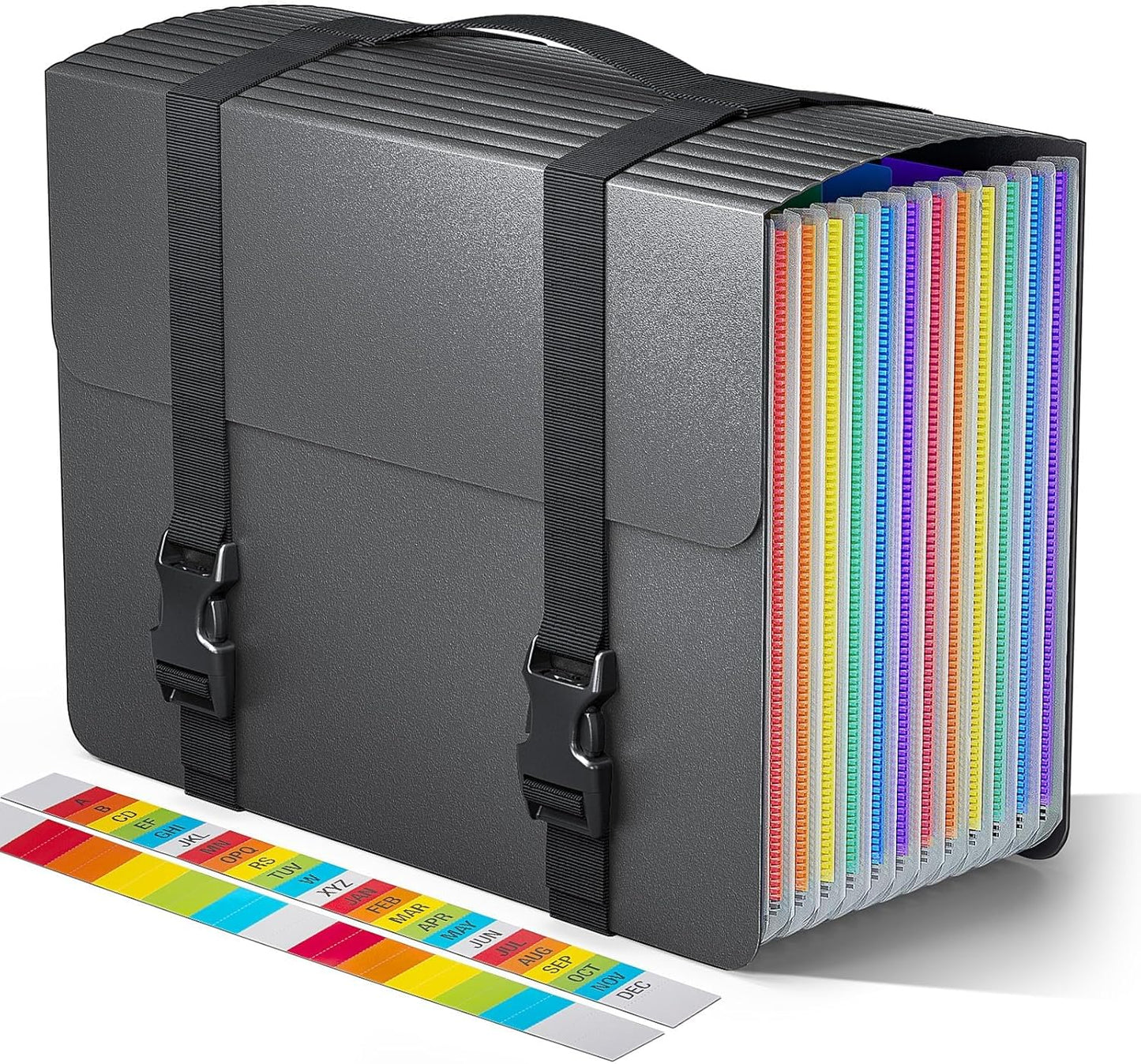 Accordion File Organizer,Expanding File Folders with Handle,13 Pockets Expandable Filing Folders,Tabs Included in Filing Box,Adjustable Strap,Bill Documents Organizer,A4/Letter Size,Black
