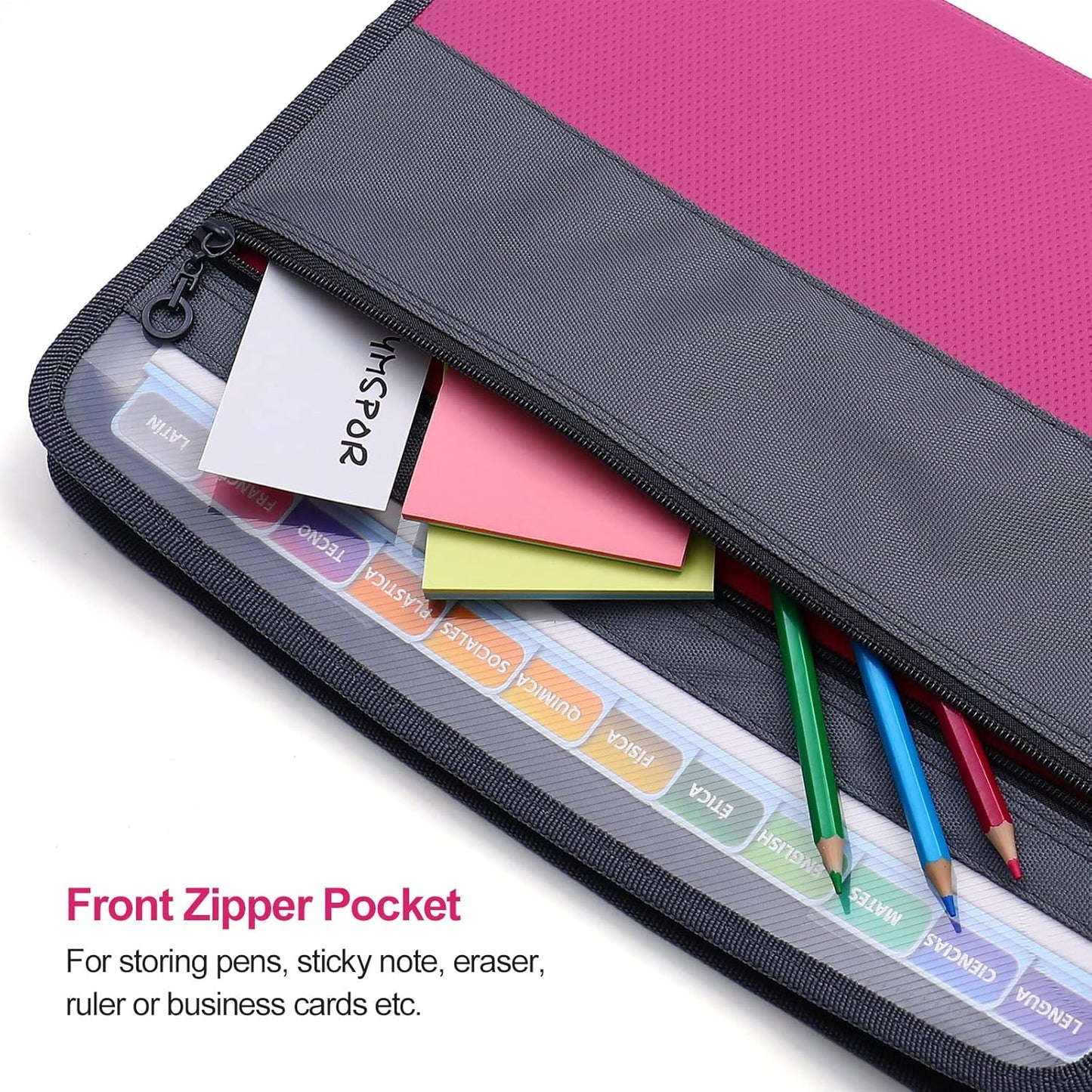 MEGREZ Expanding File Folder with 13 Pockets, 2 Pack A4 Paper File Folder with Zipper Color Labels, Waterproof Accordion File Folder Organizer for Home Office, Pink & Black