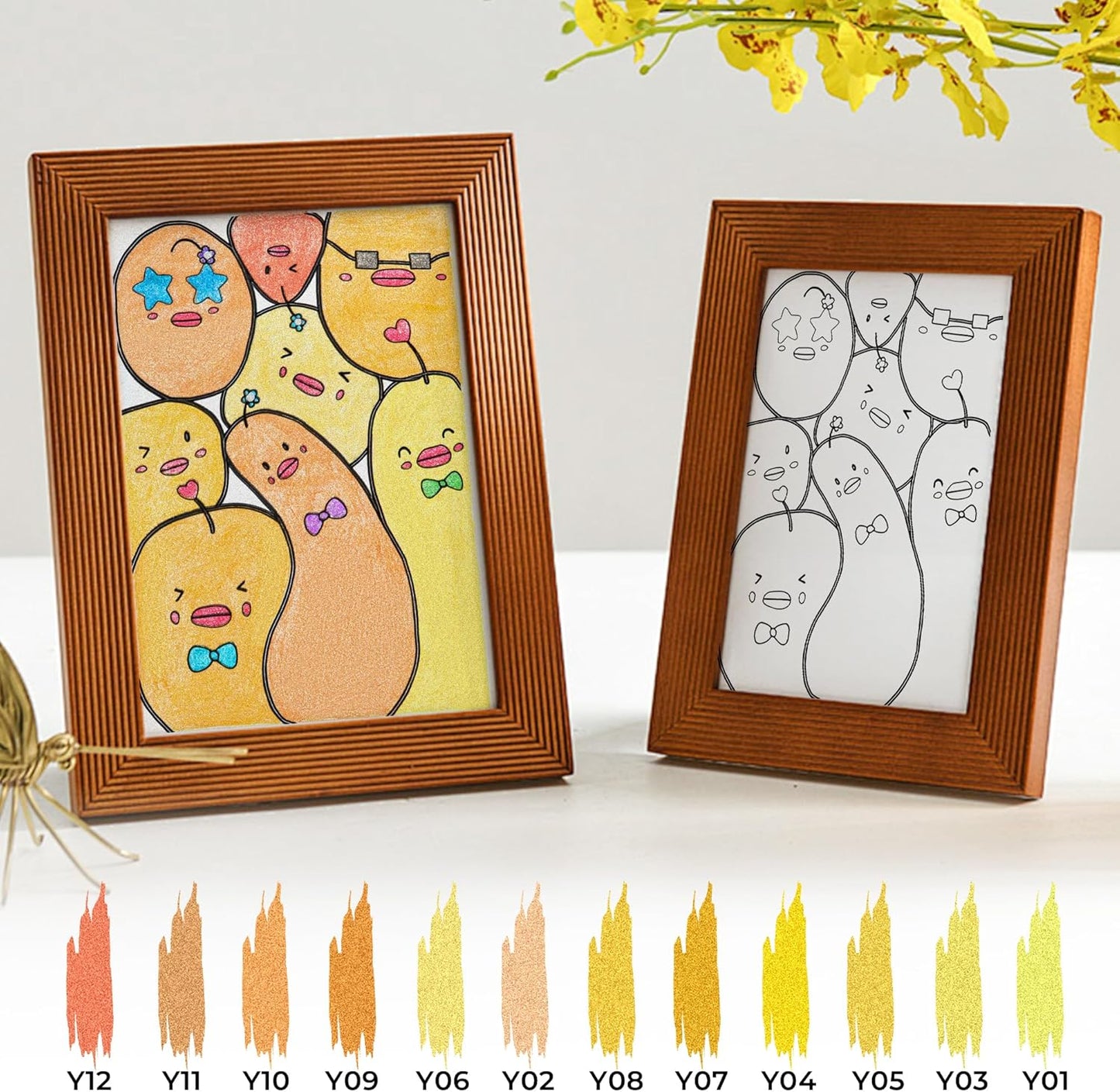 Retractable Glitter Gel Pens, 12 Colors Large Capacity Yellow Glitter Metallic Gel Ink Pens, 1 mm Fine Point Smooth Writing Color Pens for Adult Coloring Book Note Taking Aesthetic Art Supplies