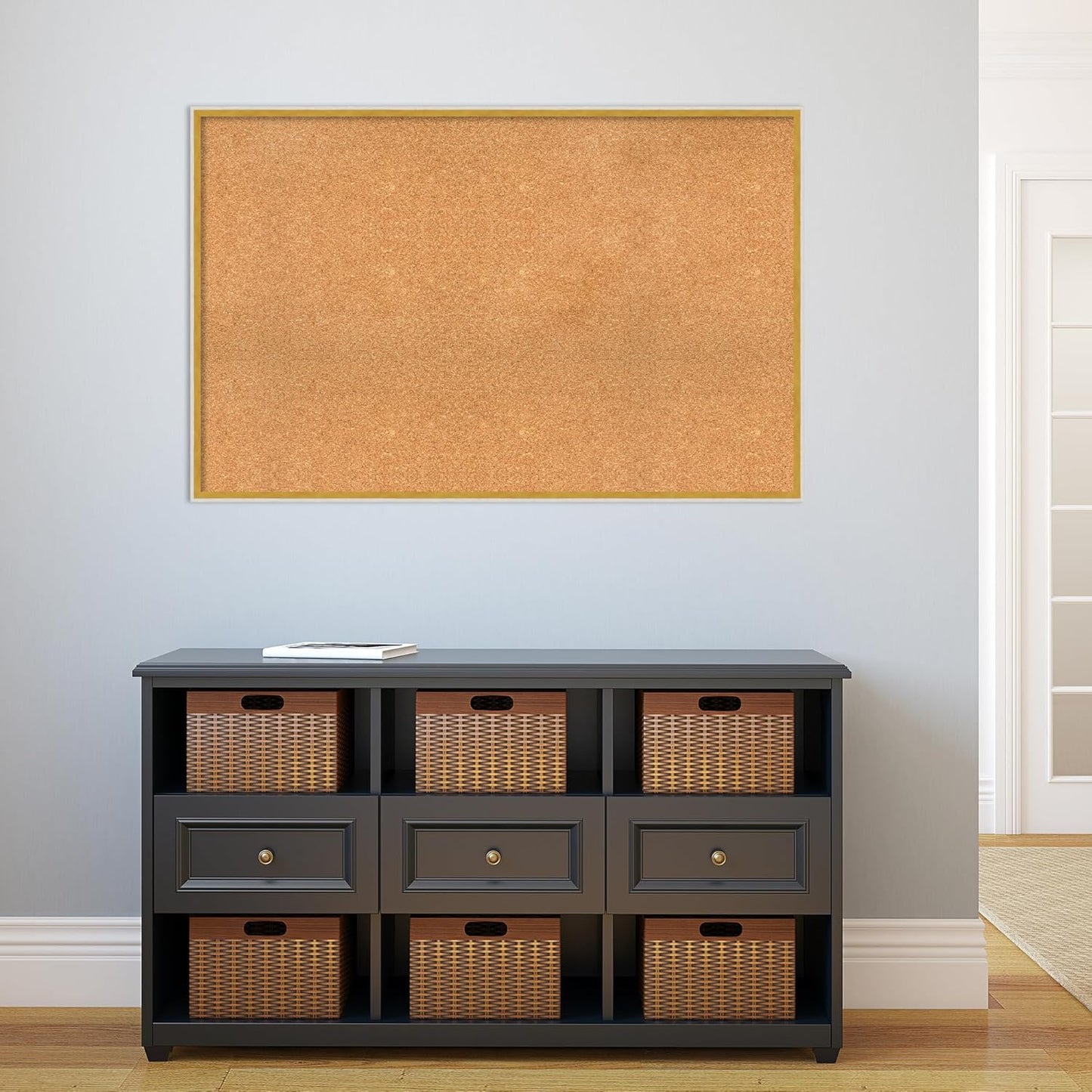 Amanti Art Natural Cork Board for Wall, 29x45 Vision Board with White Frame, Oversize Corkboard Office Decor for Home Organization, Modern Corkboard Pinboard to Display Items for Home Organization in