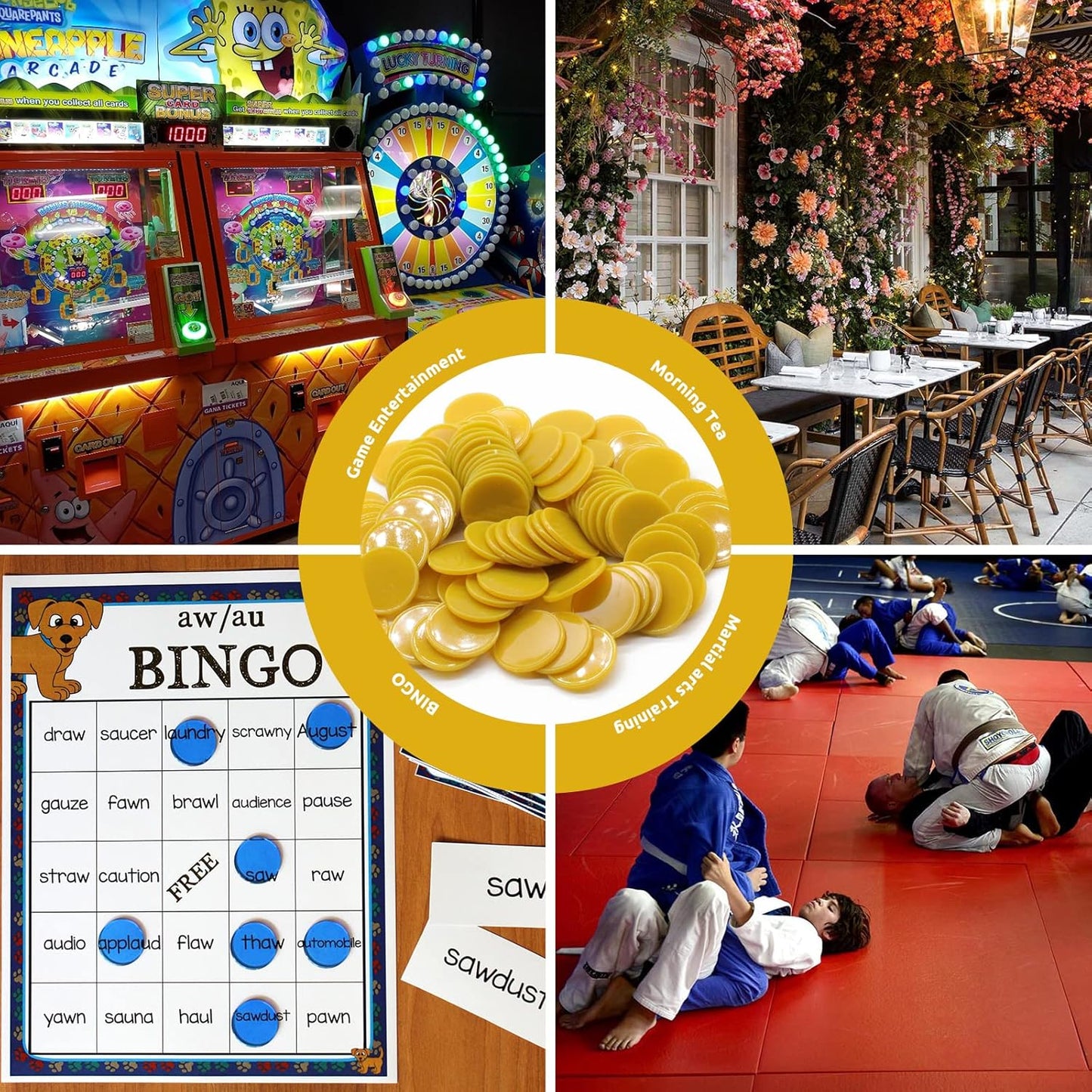 Set of 100 Opaque Plastic Learning Counters Mini Poker Chips Game Tokens with Storage Box (Goldenrod, 1.58 Inch)