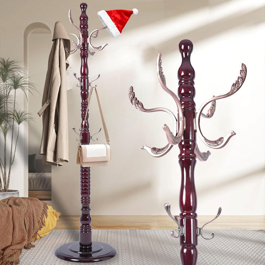 Wooden Coat Rack Free Standing 20 Metal Hooks, Vintage Coat Rack Stand for Entryway, Adjustable Height 73", Heavy Duty Coat Tree with Solid Round Base for Home Bedroom, Office(Walnut-m)