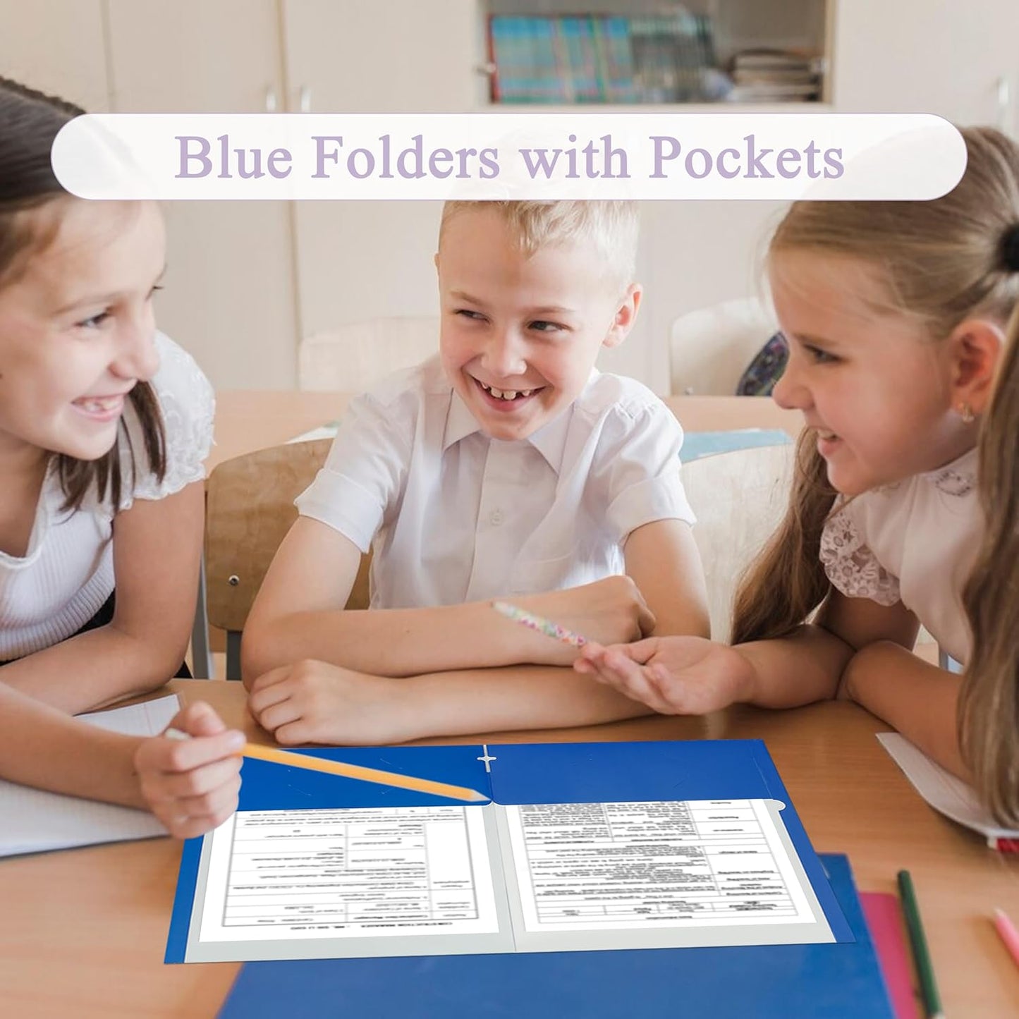 Zzrywuty File Folders with Pockets Letter Size, 50-Pack Paper Folders with Card Slot, Two Pocket Folders for School Students, Businessmen, Home and Office Workers（Blue）