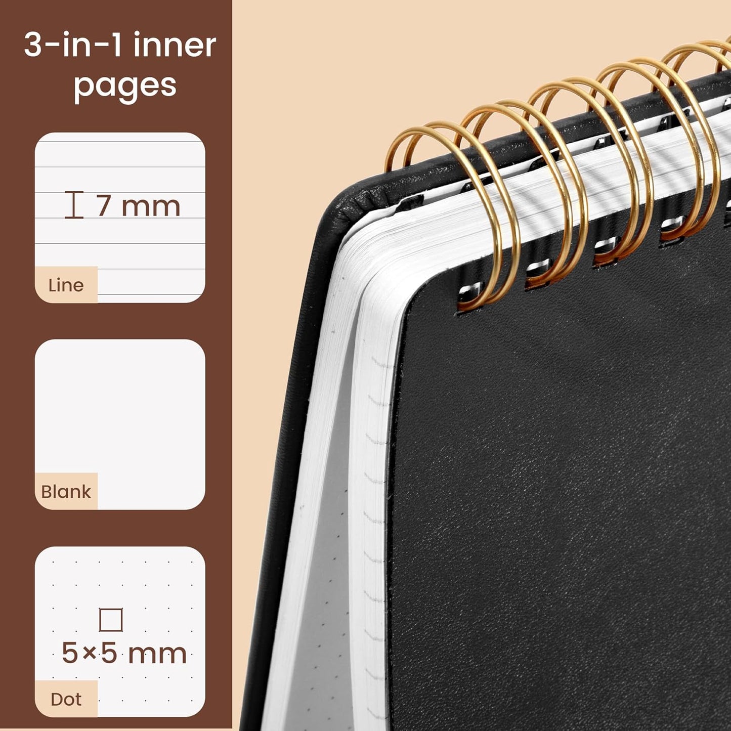 Yoment Small Notebooks 3x5 Leather Pocket Notepad 150 Pages Mini Top Spiral Notebook, 100 GSM Thick Paper, Memo Note Pads for Work School Nursing, Black