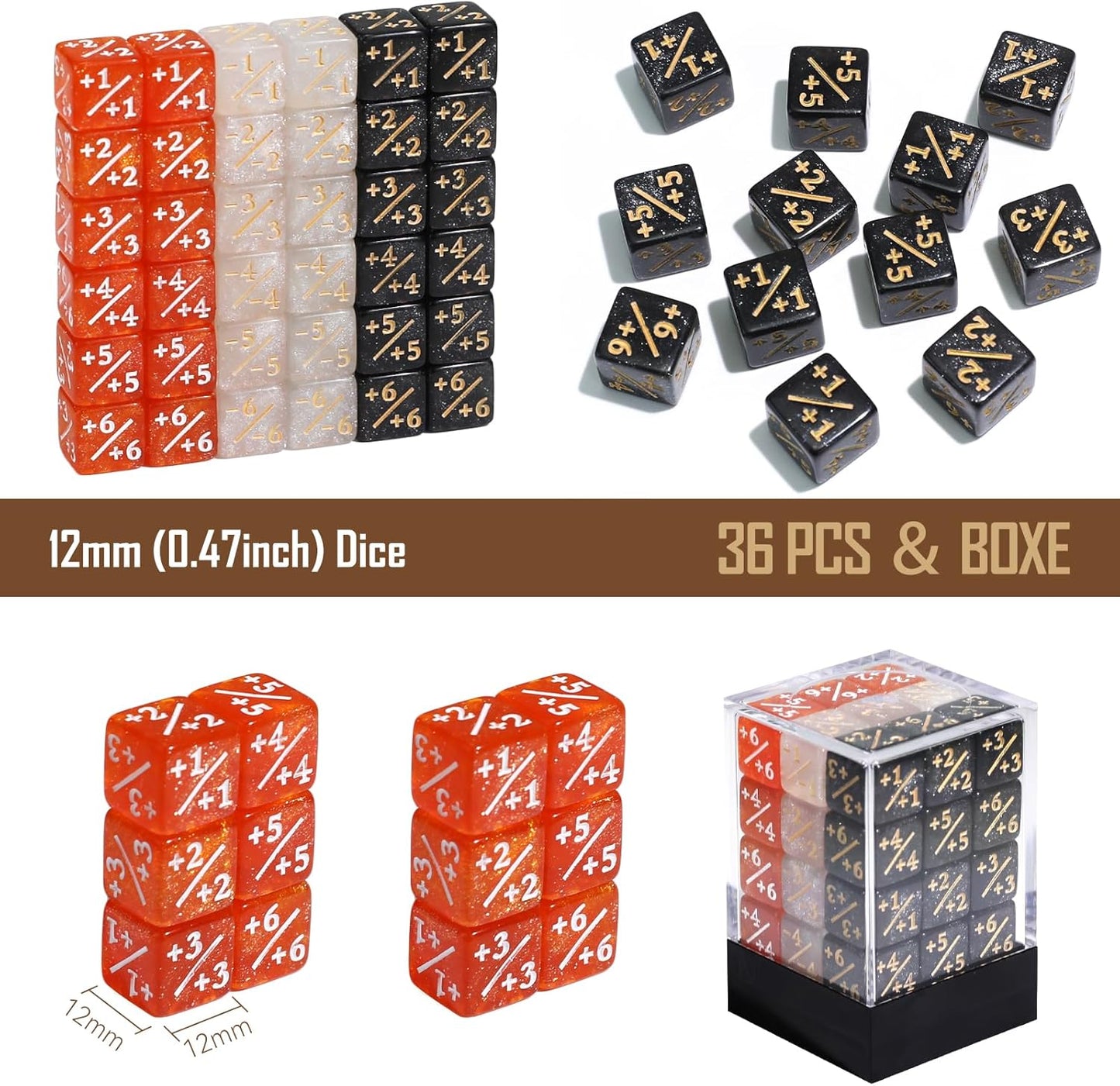 36PCS 12mm MTG Life Counters Dice Set for Magic The gatering, MTG Plus 1 Tokens 6 Sided Mini Dice Set with Box, Compatible with TCG CCG Magic Card Gaming Accessories