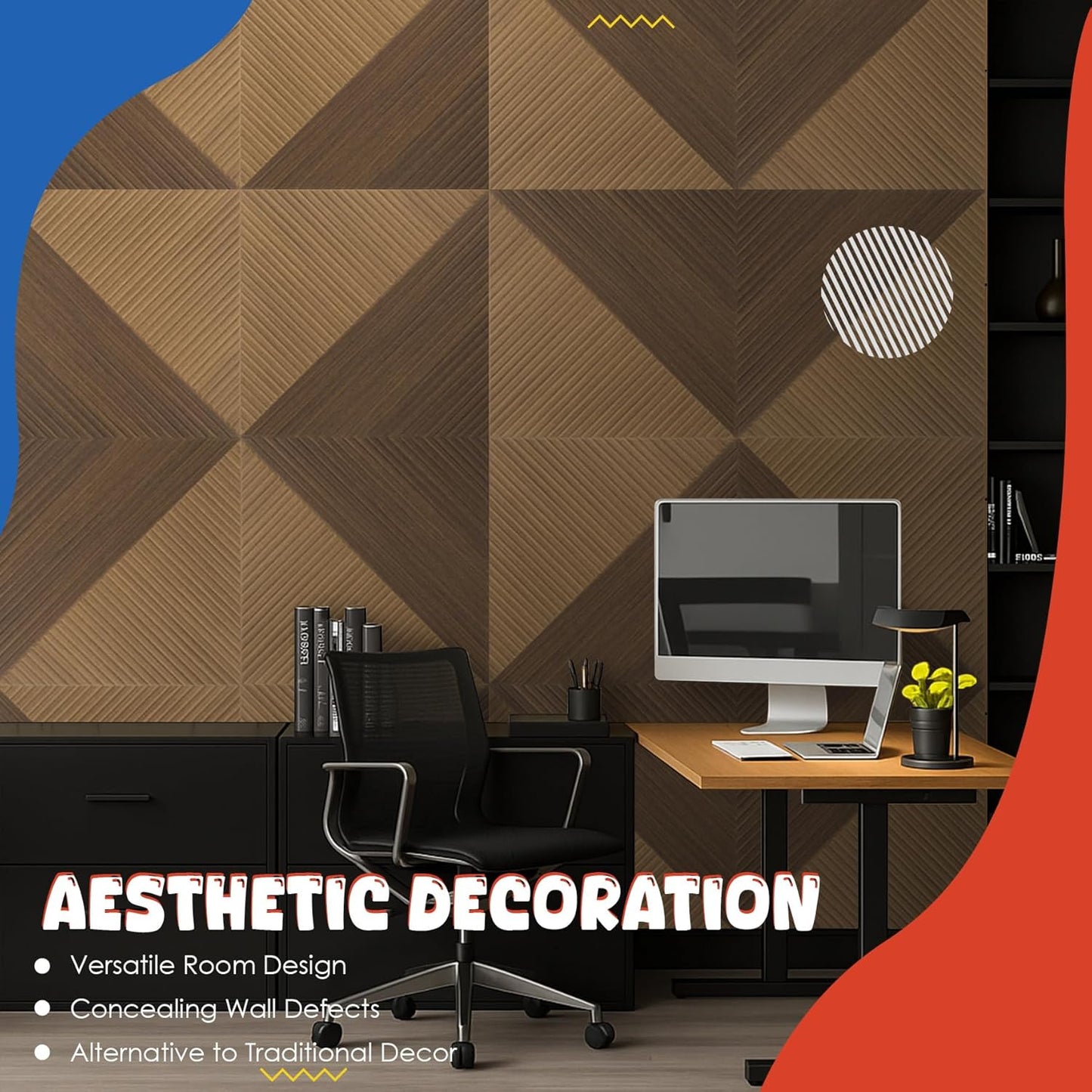 Acoustic Panels 6 Pack, Soundproof Wall Panels 23.6 x 23.6 Inches, Large Decorative Sound Absorbing Panels,Self-Adhesive Acoustic Treatment for Home Studio Office,Deep SymmetryLuxe