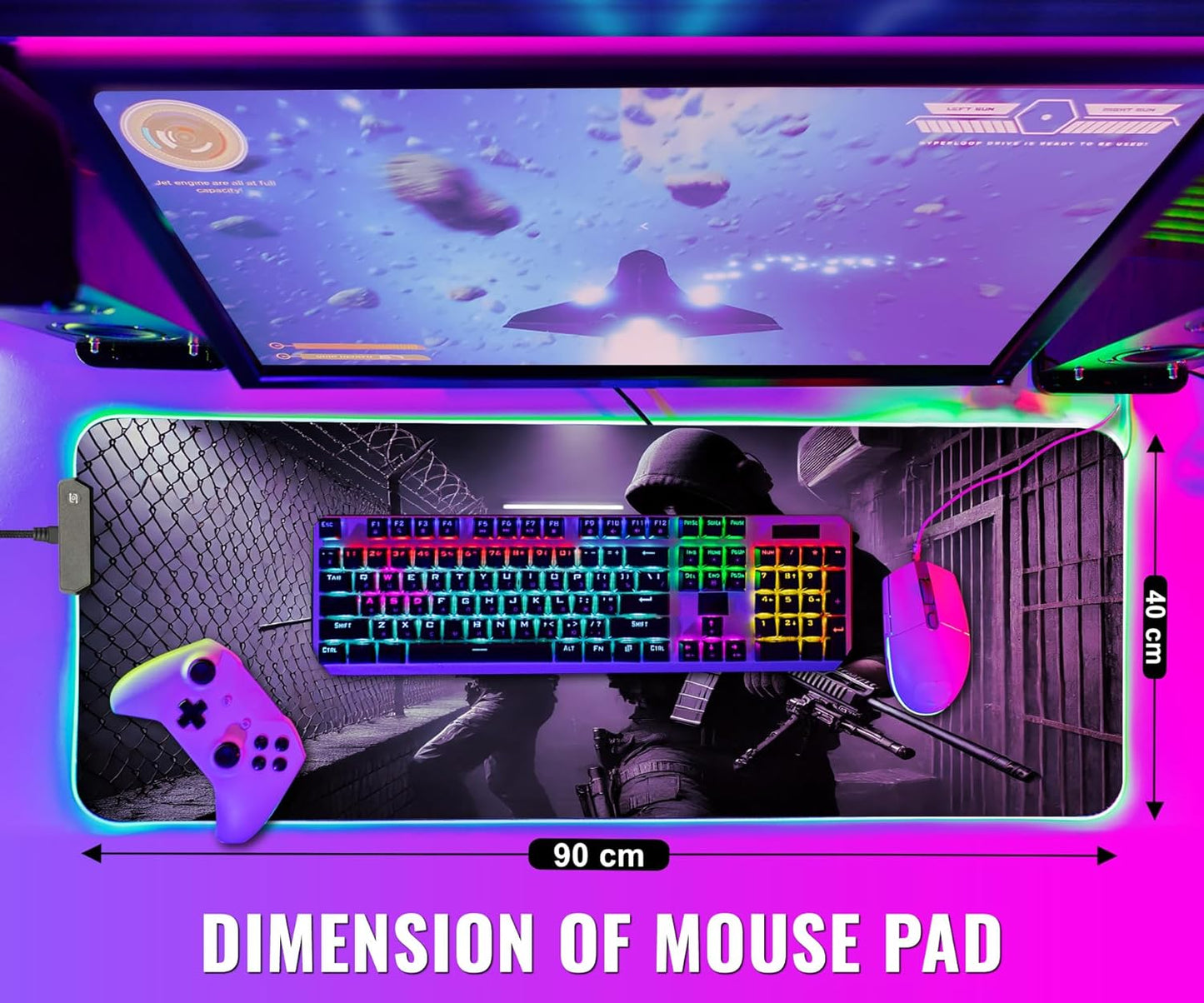 Gaming Mouse Pad - Desk Mat Gaming Mouse Pad , Medium Extra Large Extended Big Long Huge XL XXL and XXXL RGB LED Light Mousepad For a Computer , PC Mats Mousepads Shadow Operatives