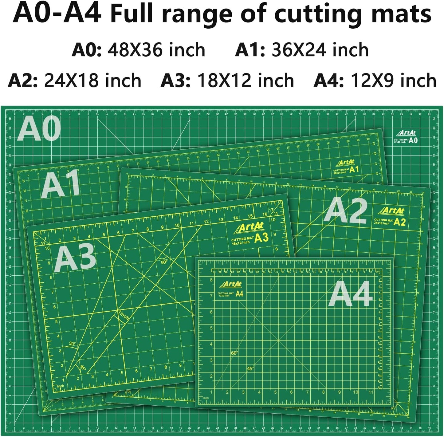 ArtAt Self Healing Cutting Mat: 9"x12" Non-Slip PVC Double Sided 5-Ply A4 Art Craft Rotating Mat, Rotary Cutting Mat for Quilting, Sewing Crafts Hobby Fabric Precision Scrapbooking Project Green