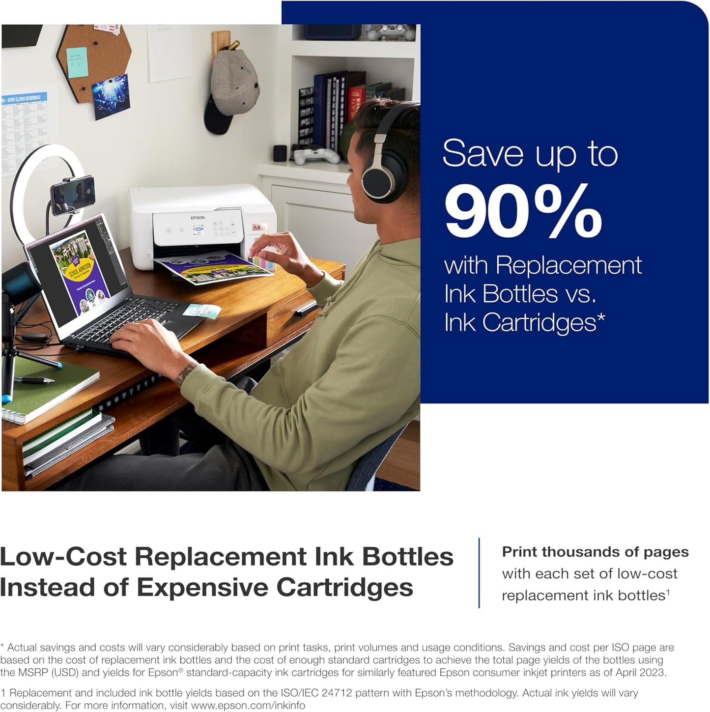 Epson EcoTank ET-2800 Wireless Color All-in-One Cartridge-Free Supertank Printer & 522 EcoTank Ink Ultra-high Capacity Bottle Black (T522120-S)