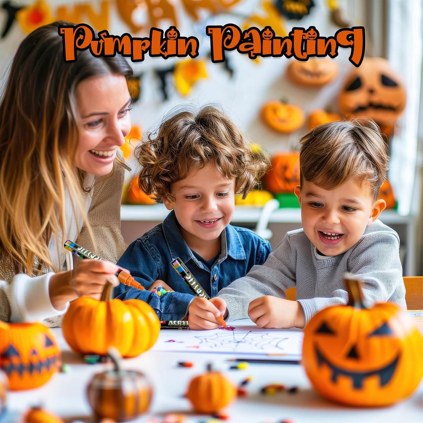 SFAIH Halloween Acrylic Creative Markers - 24 Colors 3mm Replaceable Nibs, Ultra-High Coverage, Large Ink Capacity, Drawing Markers for Pumpkin Painting, Graffiti Wood Fabric Rock Glass DIY Crafts