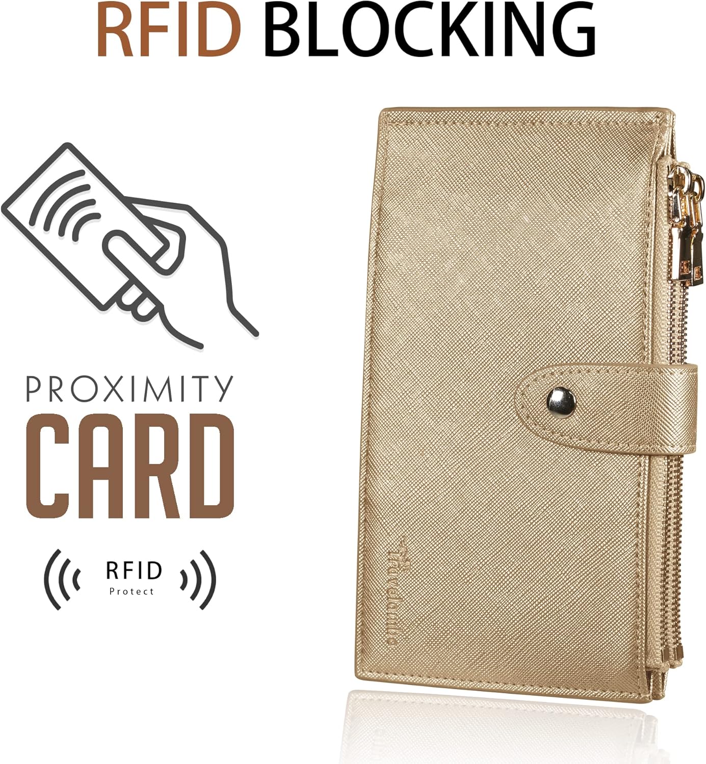 Travelambo RFID Wallet Women Large Size Bifold Multi Card Wallet Case with Zipper Pocke Credit Card Holder for Women