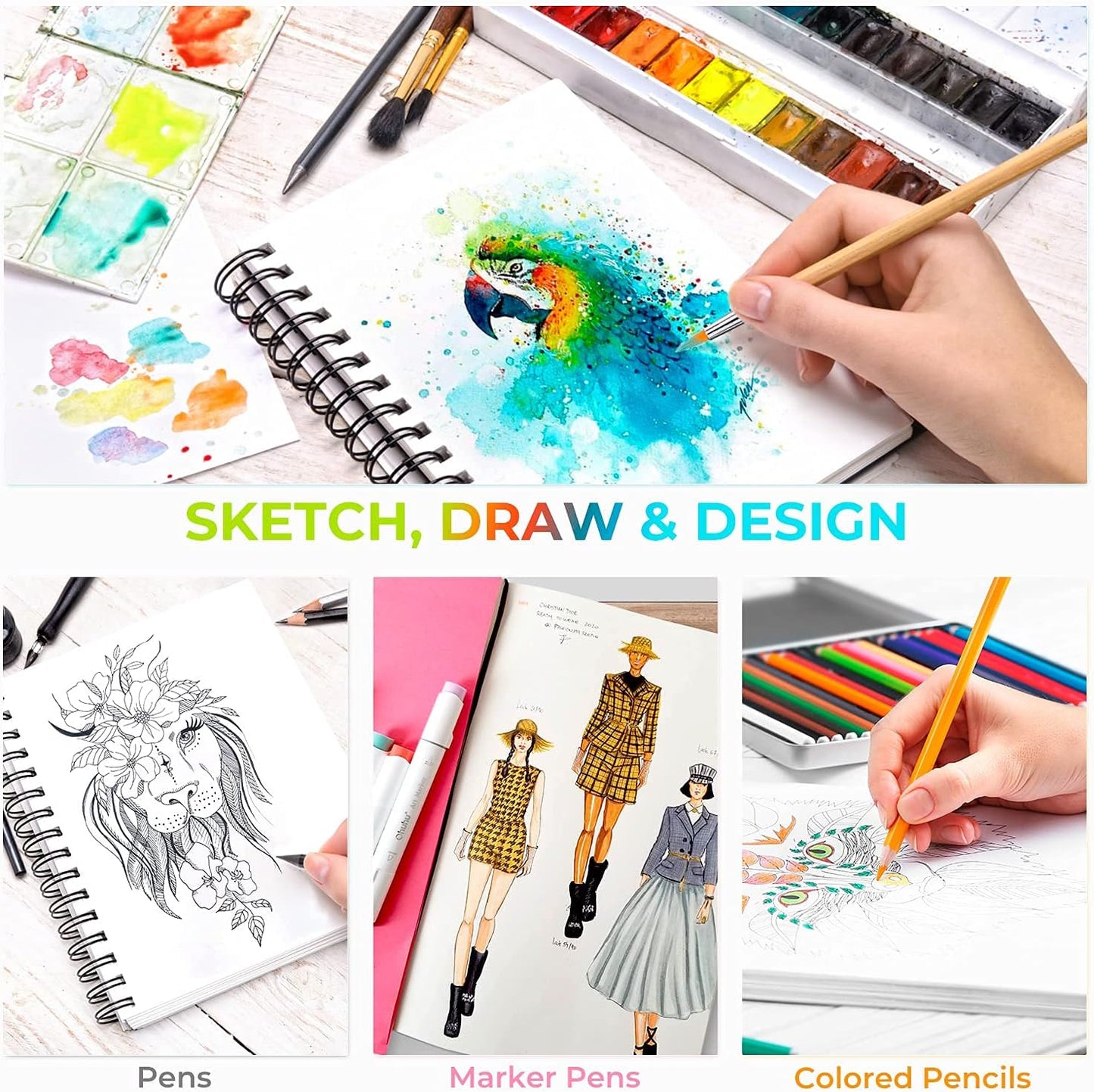 Mix Media Pad, Ohuhu Mixed Media Art Sketchbook, 120 LB/200 GSM Heavyweight Papers, 62 Sheets/124 Pages, Spiral Bound Mixed Media Paper Pad for Christmas Gift (8.5x6 in)