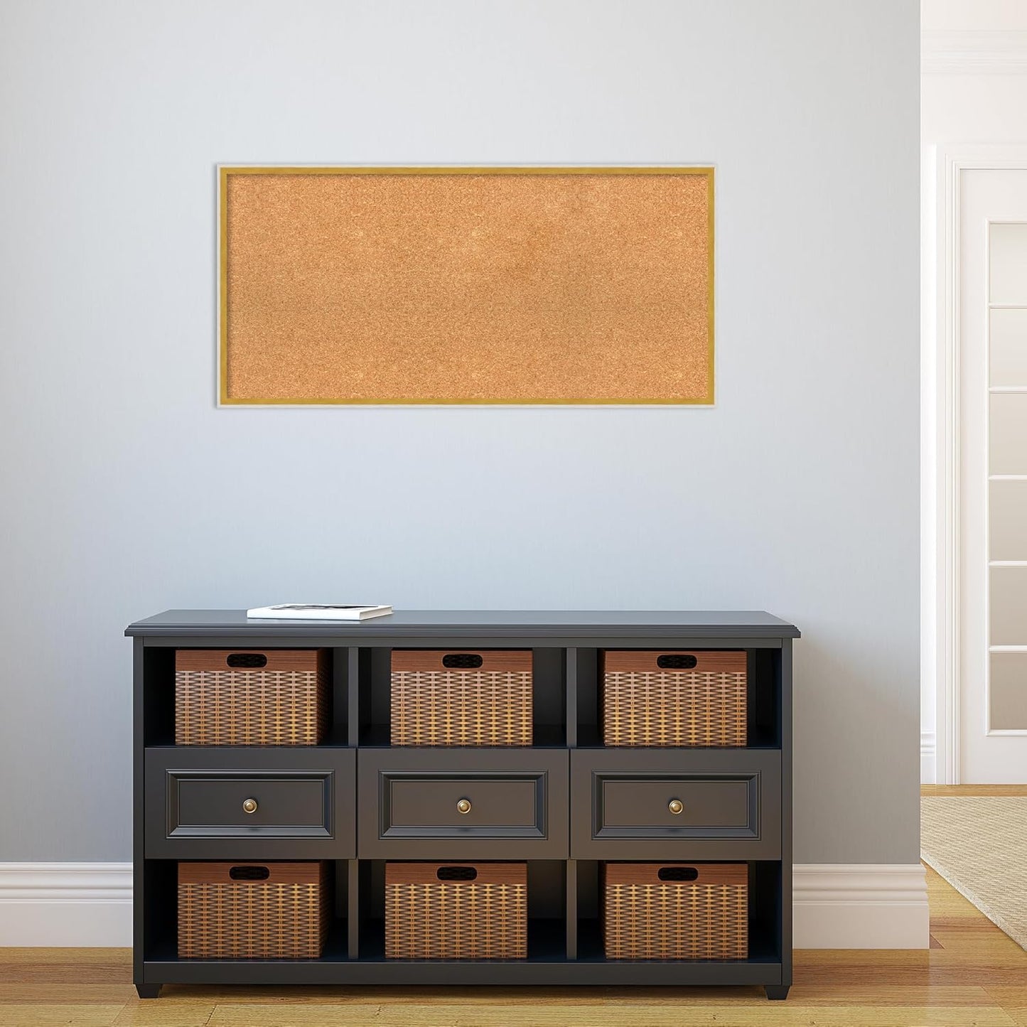 Amanti Art Natural Cork Board for Wall, 19x39 Vision Board with White Frame, Large Corkboard Office Decor for Home Organization, Modern Corkboard Pinboard to Display Items for Home Organization in