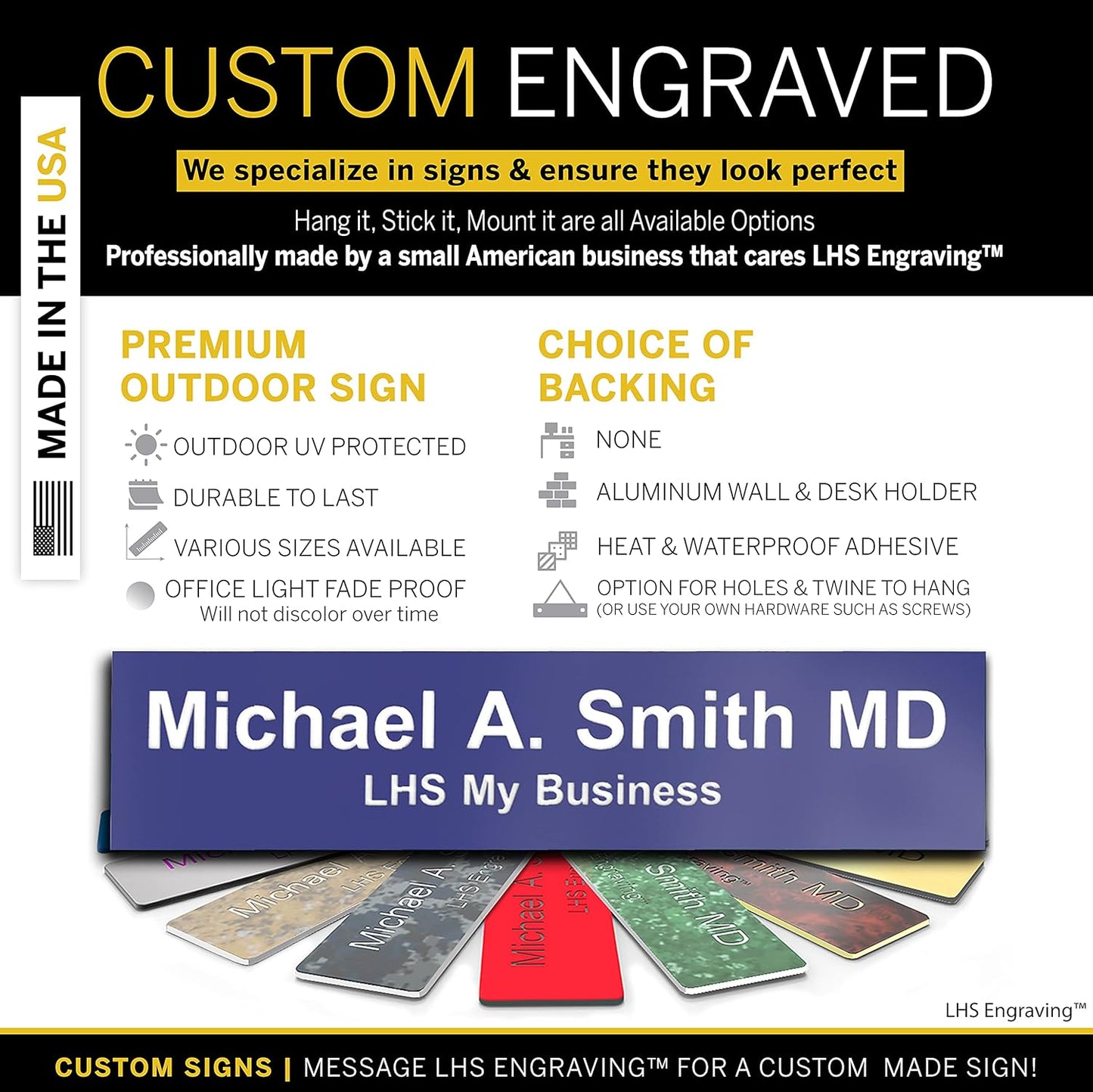 Engraved Name Plates for Door Sign Personalized Purple Plastic Plaque with White Letters - Made in USA 2x6 B13