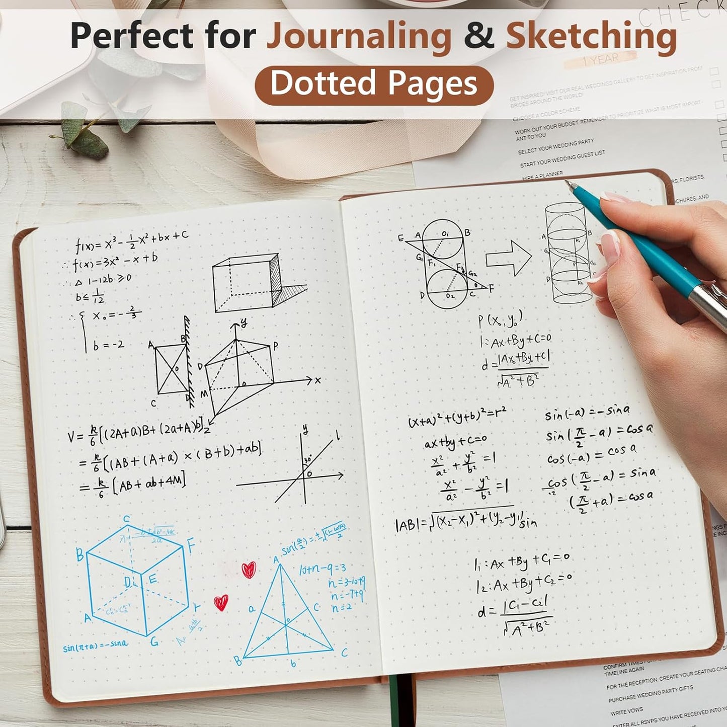 PERCUN Dotted Journal Notebook for Men & Women, 160 Pages Dot Grid notebook for Note Taking, Bullet Journaling Notebook for Work, School, Travel, Writing, A5 Hardcover 5.9" x 8.5"(Brown)