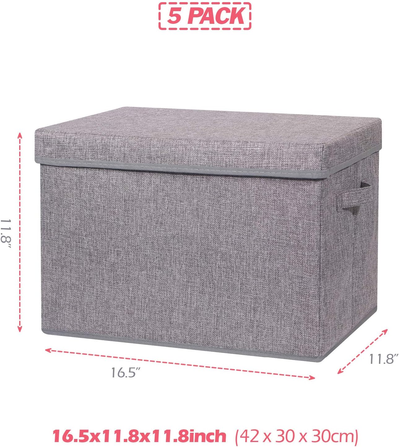 5 Pack Large Foldable Storage Box with Lids Fabric Storage Cube Organizer Cloth Containers Bins Baskets for Closet Clothes Clothing Bed Room