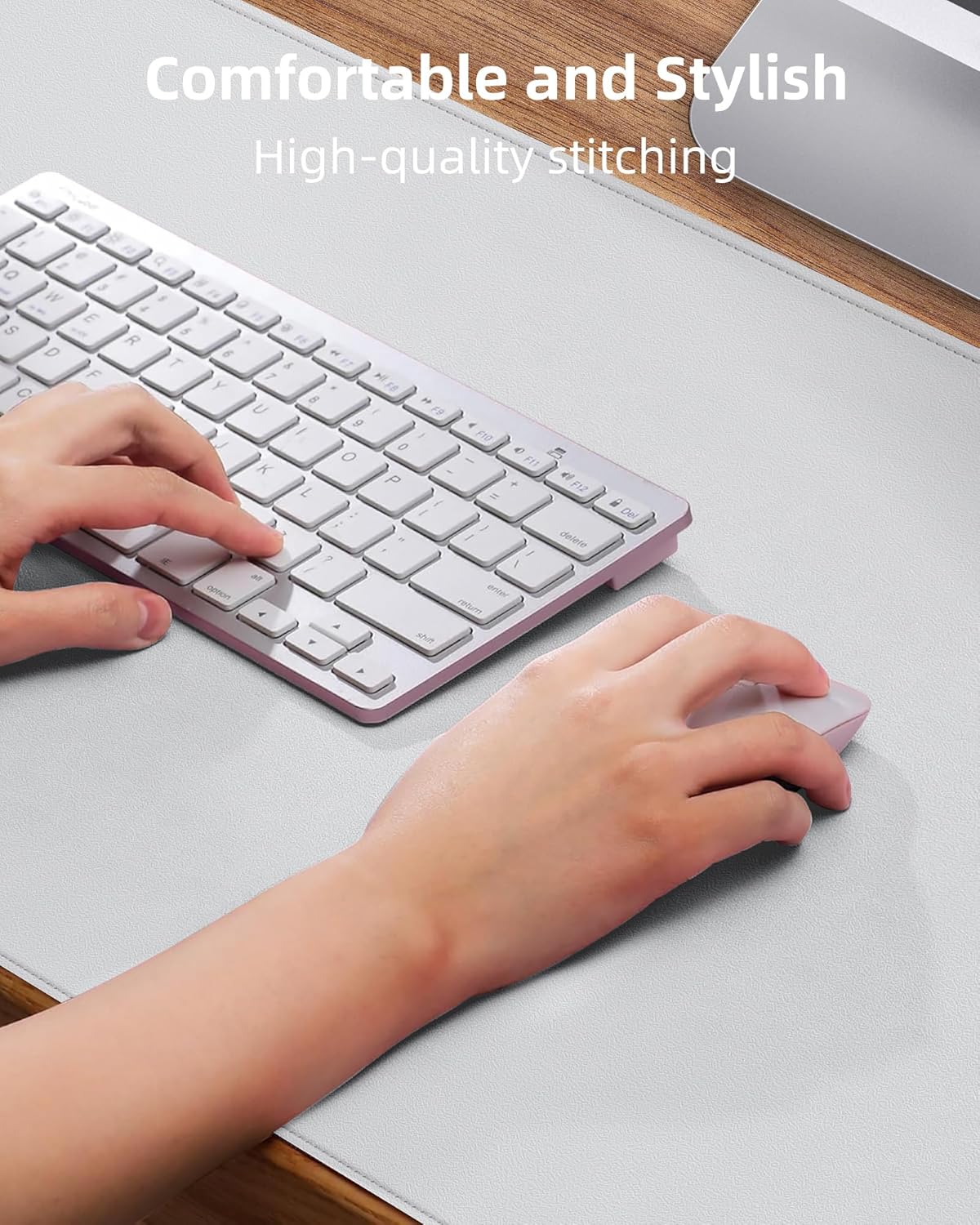 PU Leather Desk Pad Protector - 48" x 17" Office Desk Mat, Non-Slip, Waterproof, Ivy White