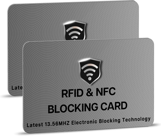 SaiTech IT 2 Pack RFID Blocking Cards, One Card Protects Entire Wallet Purse For Men & Women, NFC Contactless Bank Debit Credit Card Protector ID ATM Guard Card – Grey