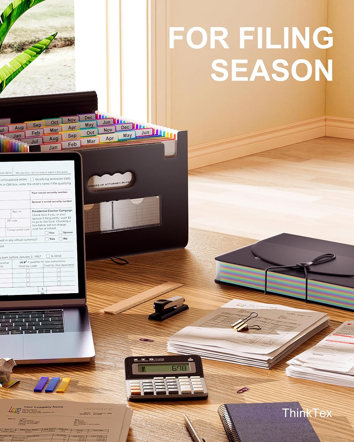 ThinkTex Accordion File Organizer, 26 Pockets Expanding File Folders, Monthly Bill Receipt Documents Organizer, Colorful Tabs, Letter/A4 Size for School, Home and Office, Classroom Must Haves