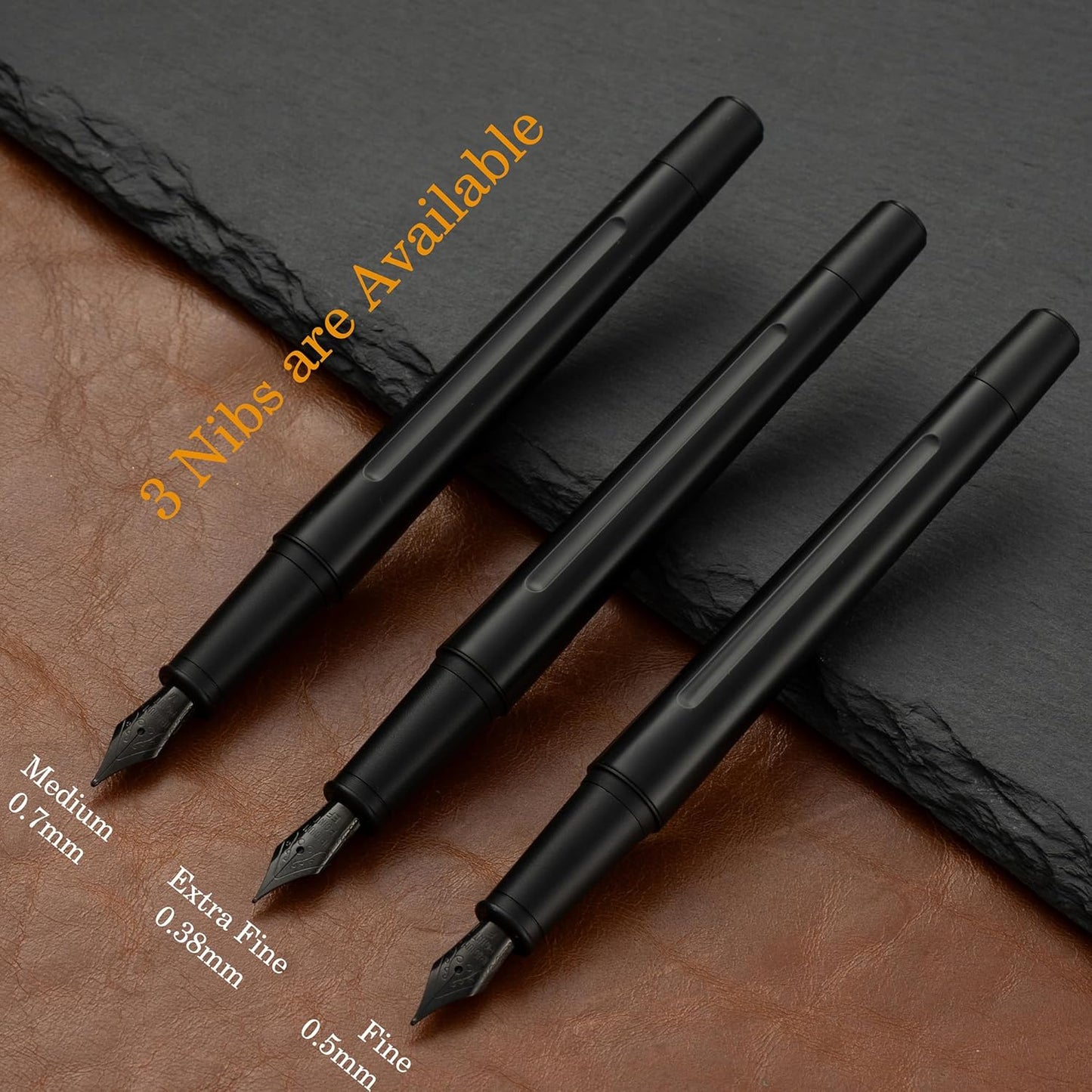 Luxury Matte Black Forest Fountain Pen Set,Titanium Black Extra Fine and Medium Nibs,Includes 2 Ink Converters,10 Ink Cartridges,15ml ink，Premium Gift Case for Calligraphy (Extra Fine Nib)