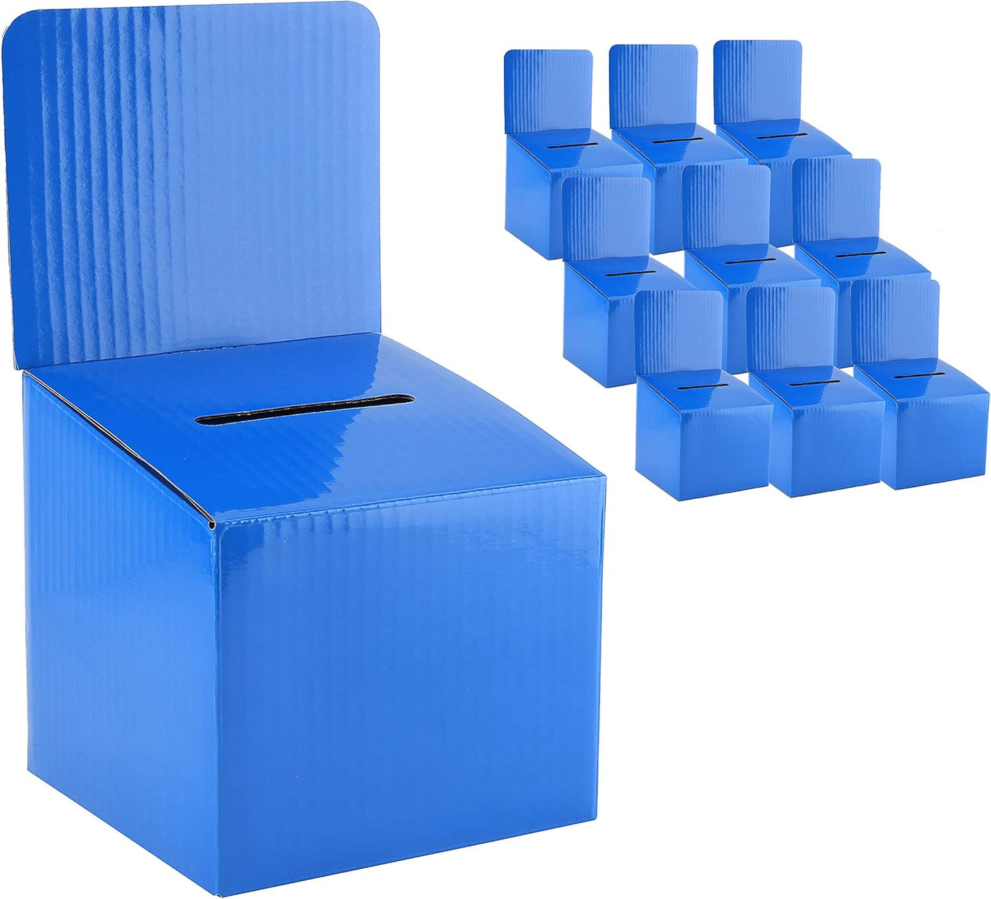 Raffle Ticket Donation Collection Ballot Box Reusable Sturdy thick Cardboard with Slot comment Suggestion Box With Removable Header 6H x 6W x 6D, Display area 6H x 6W (Blue 10 pack)