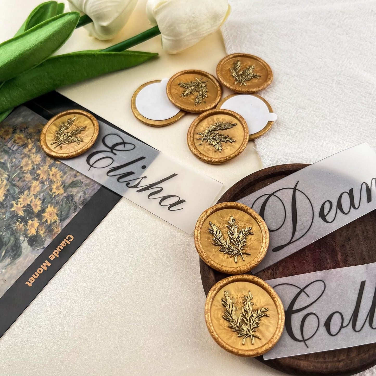 25pcs Gold Wax Seal Stickers - Handmade Envelope Seals, Self-Adhesive, Wedding Party Invitations, Envelope, Gift Wrap, Christmas (Gold Rosemary Style)