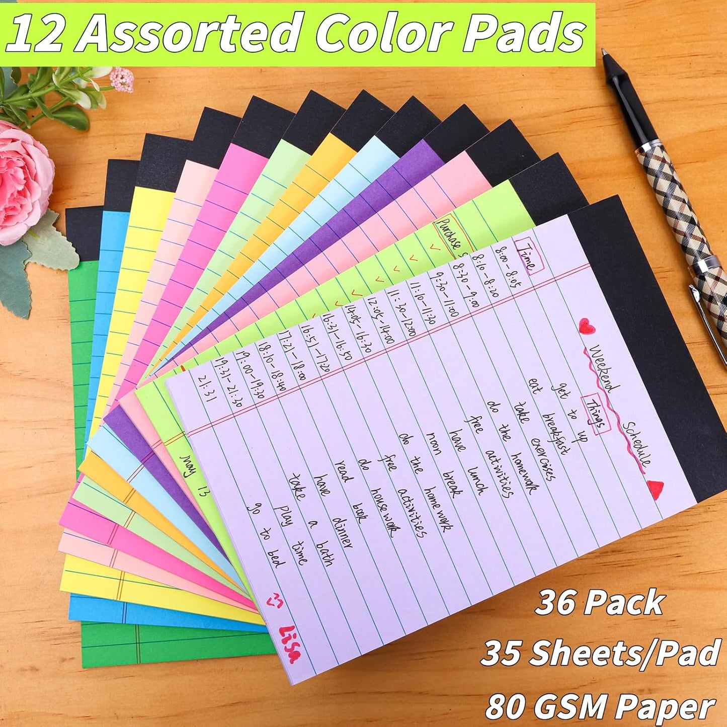 36 Pcs Legal Pads Bulk, Narrow Ruled Notepad 5x8, Multicolor Small Notepads 30 Sheet/notepad, Colored Mini Writing Pads with Sturdy Backboard, Perforated Lined Note Pads for Study, Office, To-Do Lists