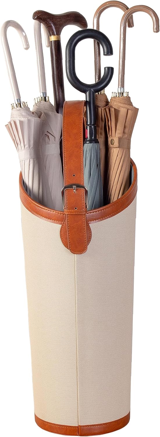 Artificial Leather Tall Umbrella Holer Rack Entryway Indoor for Business,Office,Decorative Umbrella Stand Bucket Entryway (Ivory Color)