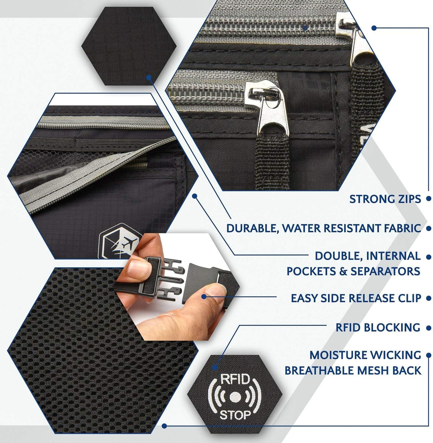 VENTURE 4TH Travel Money Belt - Slim Passport Holder RFID Blocking Travel Pouch to Protect Cash, Credit Cards and Travel Documents (Black)