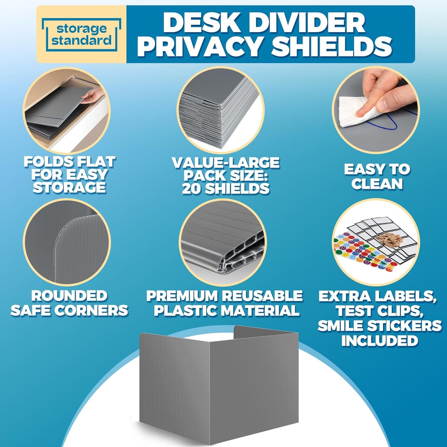 20-Pack Desk Dividers for Students - Durable & Waterproof Plastic Privacy Shield Divider, Classroom Folders Teacher Supplies, Easy-to-Clean Plastic Study Carrel Folder Boards for Student Desks, Grey