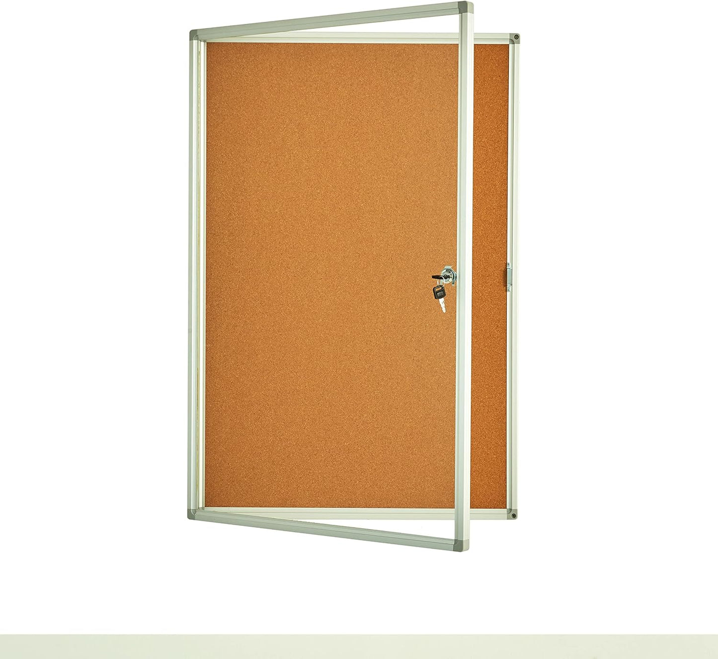 Lockable Display Case 24x36 - Enclosed Cork Bulletin Board with Locking Door, Wall Mounted Aluminum Notice Board for Office, School, Posters, Cards