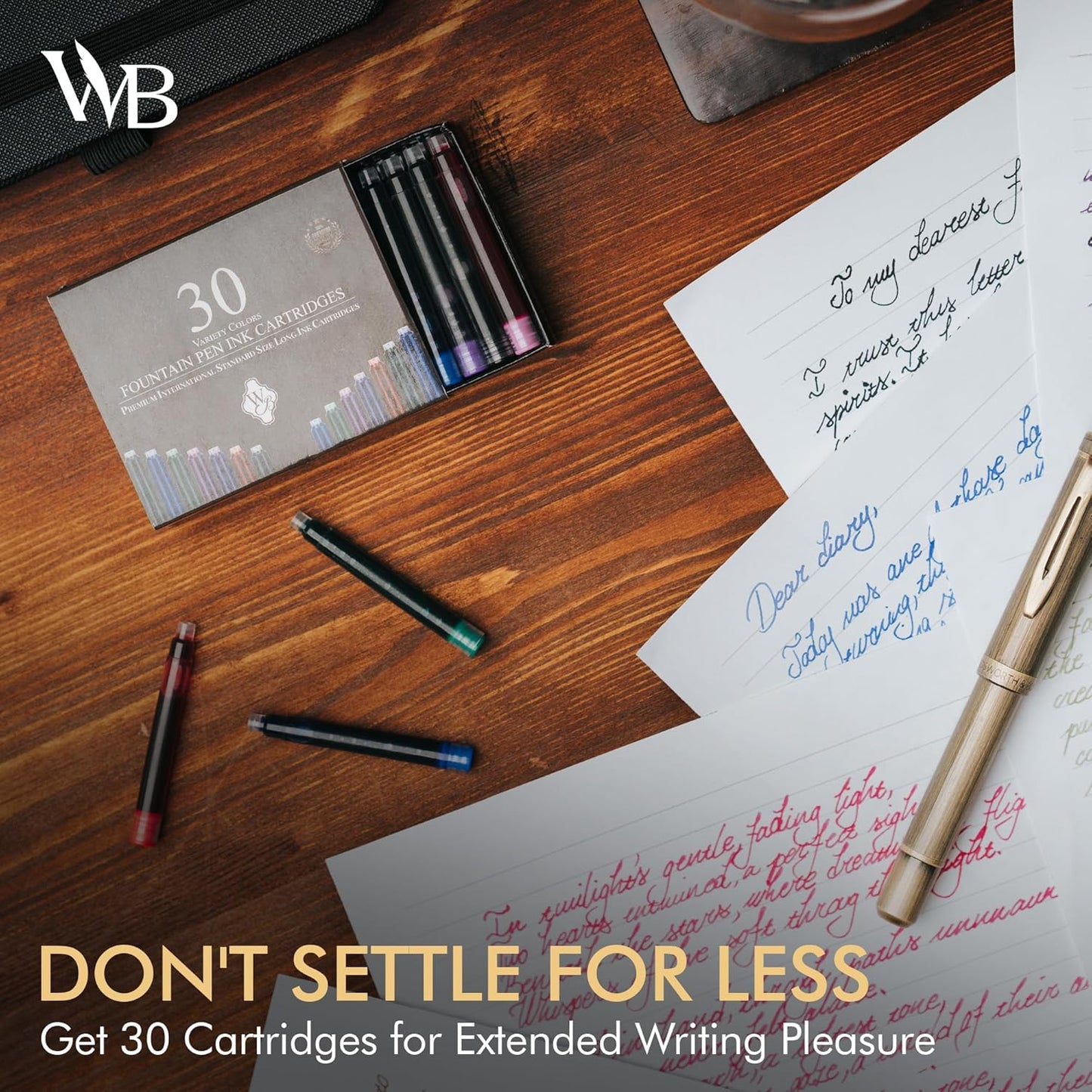 Wordsworth & Black 30 Pack Fountain Pen Ink Refills - Set of 30 Assorted Ink Cartridges - International Standard Size - Length APPR 2.3" - Base Diameter APPR 0.24" - Disposable and Generic