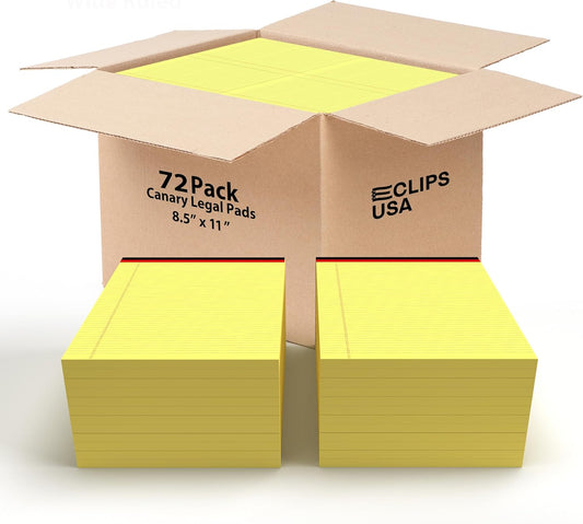 E-CLIPS USA Notepads, Legal Pads, Note Pads 8.5 x 11, Legal Wide Rule Notepad, Canaray, Chipboard Back, Writing Pad, Office Supplies, 50 Sheets Per Pad (72 Pack)
