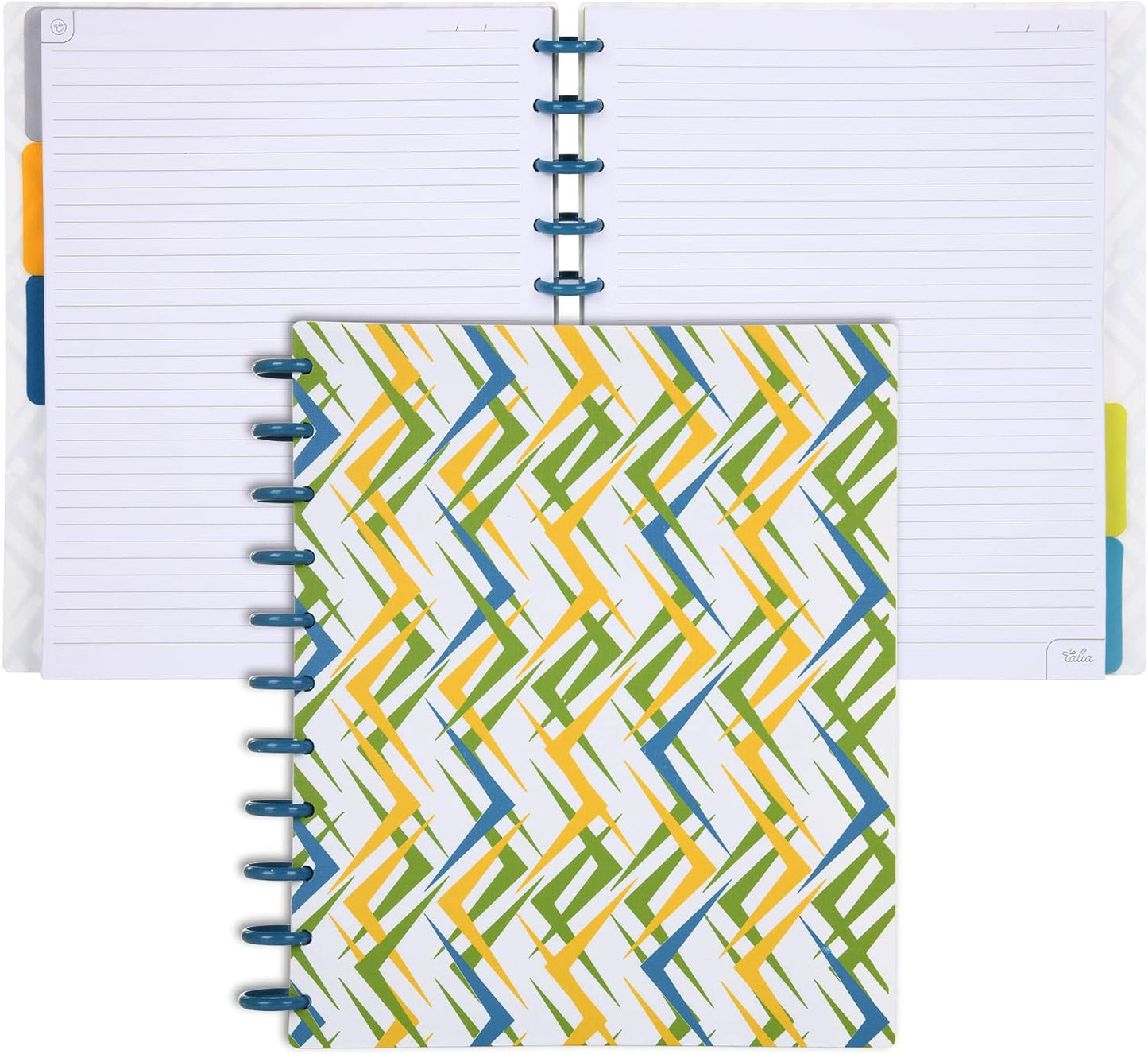 Talia Discbound Notebooks, Planner, Customizable, (xZiggity Zag w.Deep Lake Blue Discs, Letter (8.5in x 11in))