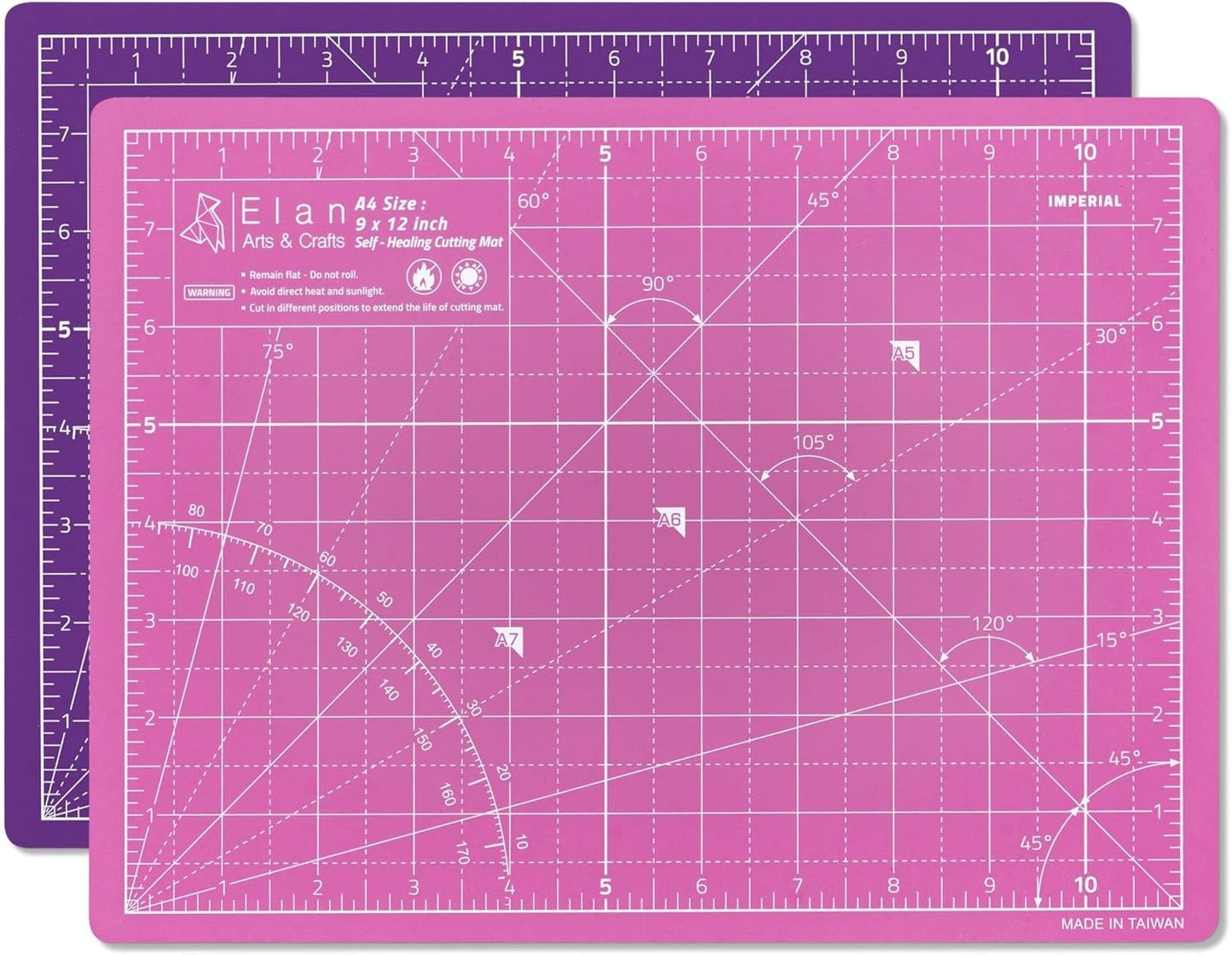 Elan Cutting Mat A4 Pink & Purple, Self Healing Cutting Mat 9x12 Inch, 5-Ply Craft Board Pink, Hobby Board for Crafts 9x12 Inch